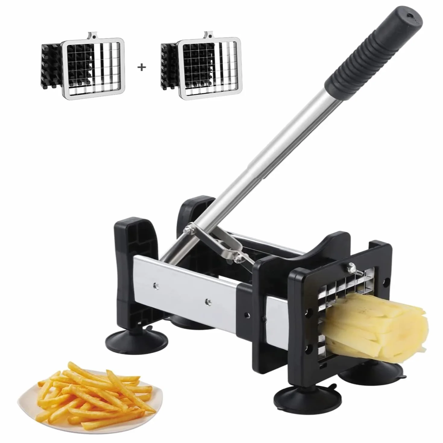 Coupe-frites acier inoxydable 2 lames rechange tailles différentes pieds antidérapants