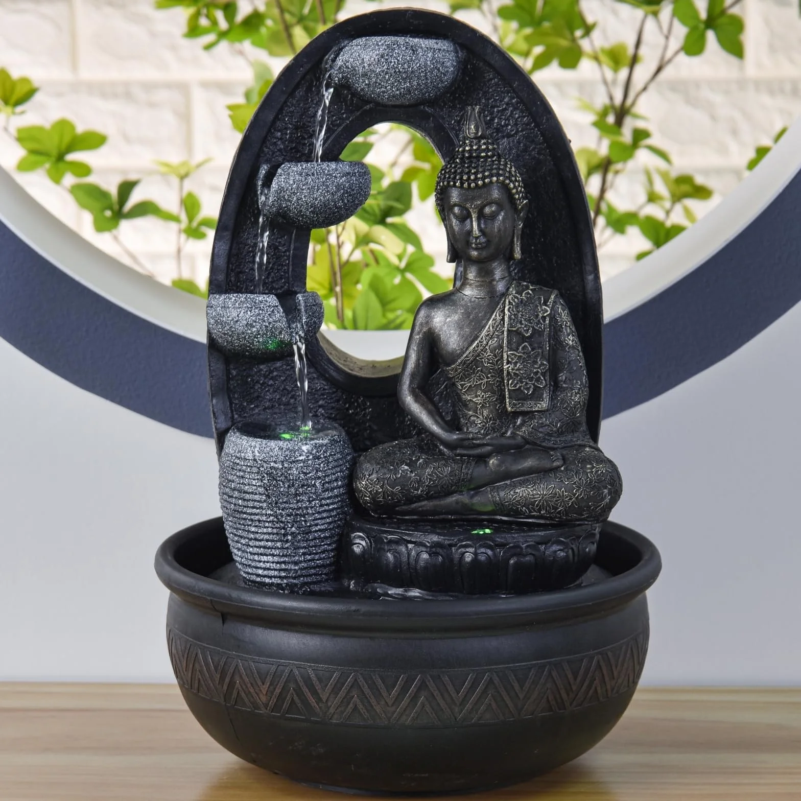 Fontaine d’Intérieur Bouddha Harmonie 40cm avec Éclairages LED et Pompe Silencieuse