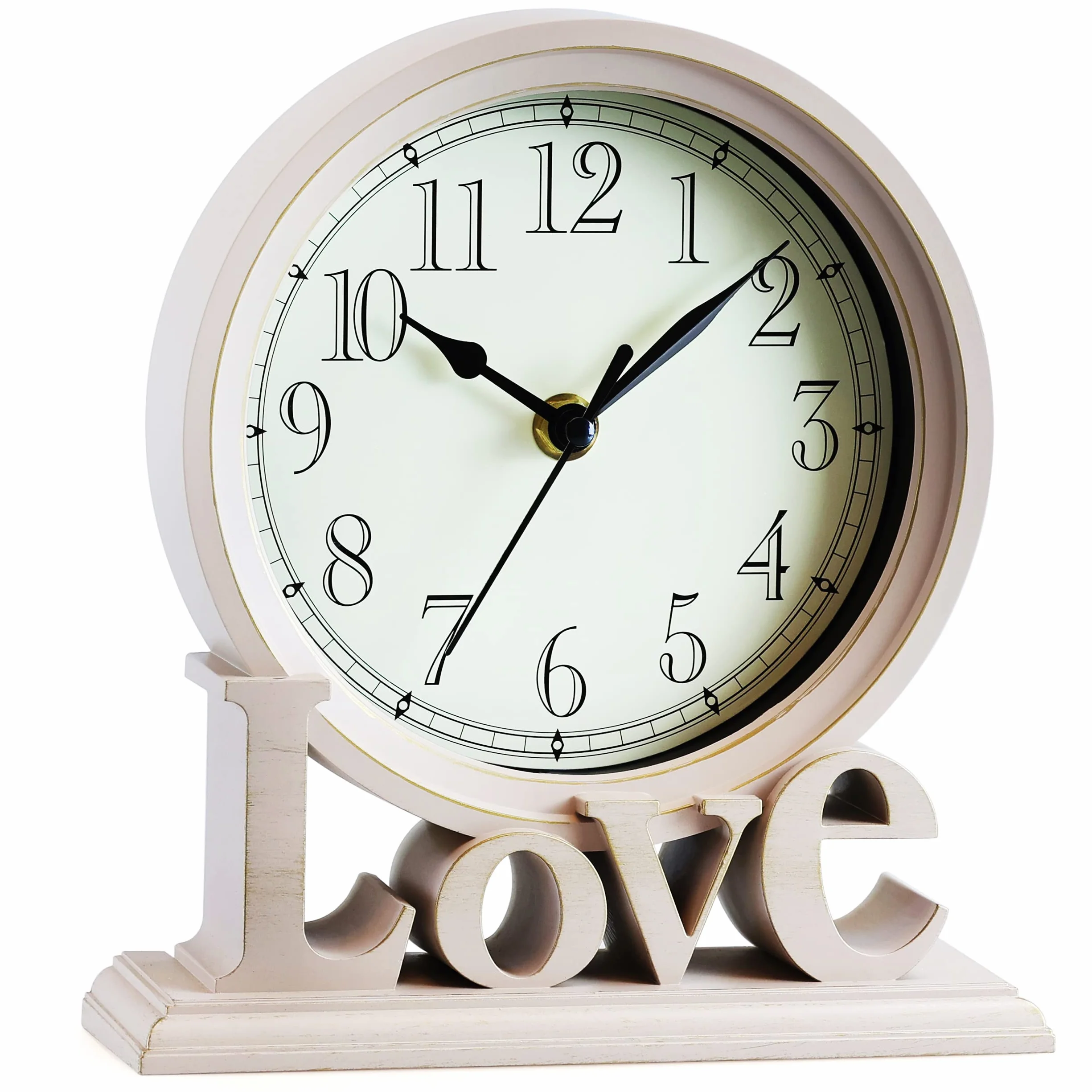 AYRELY® Horloge à Poser Vintage 6,5" – Pendule de Table Silencieuse Quartz Décorative Ivoire