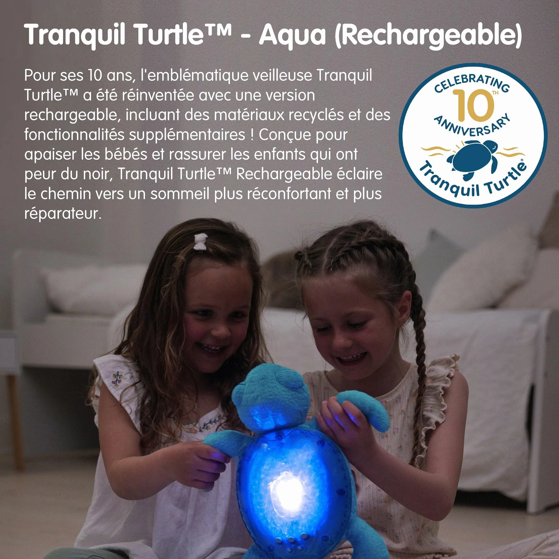 Cloud b Tranquil Turtle Aqua Veilleuse musicale et lumineuse tortue projecteur d’océan rechargeable