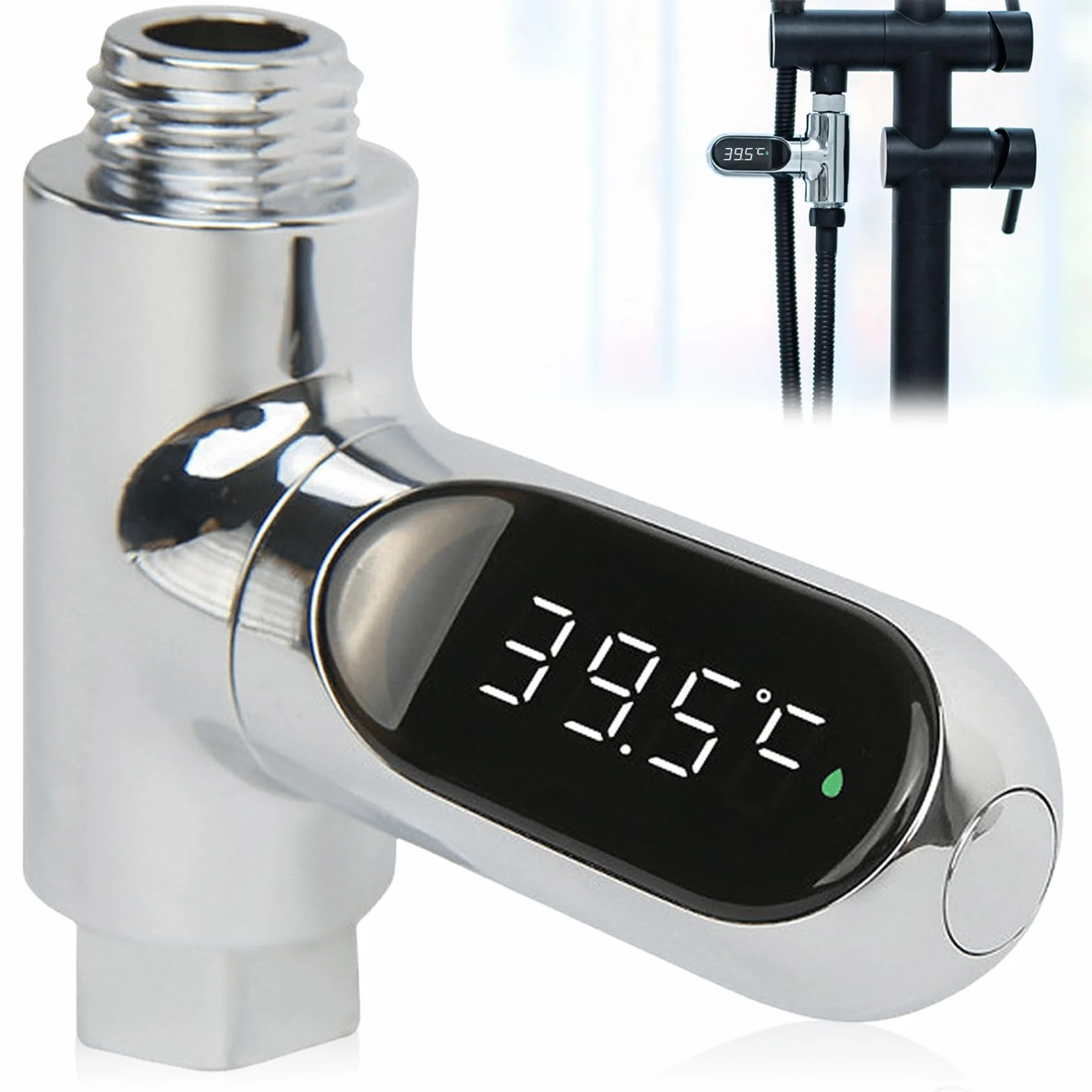 BAIFULAI Thermomètre numérique LED salle de bain 0-100℃ écran pivotant 360° douche baignoire