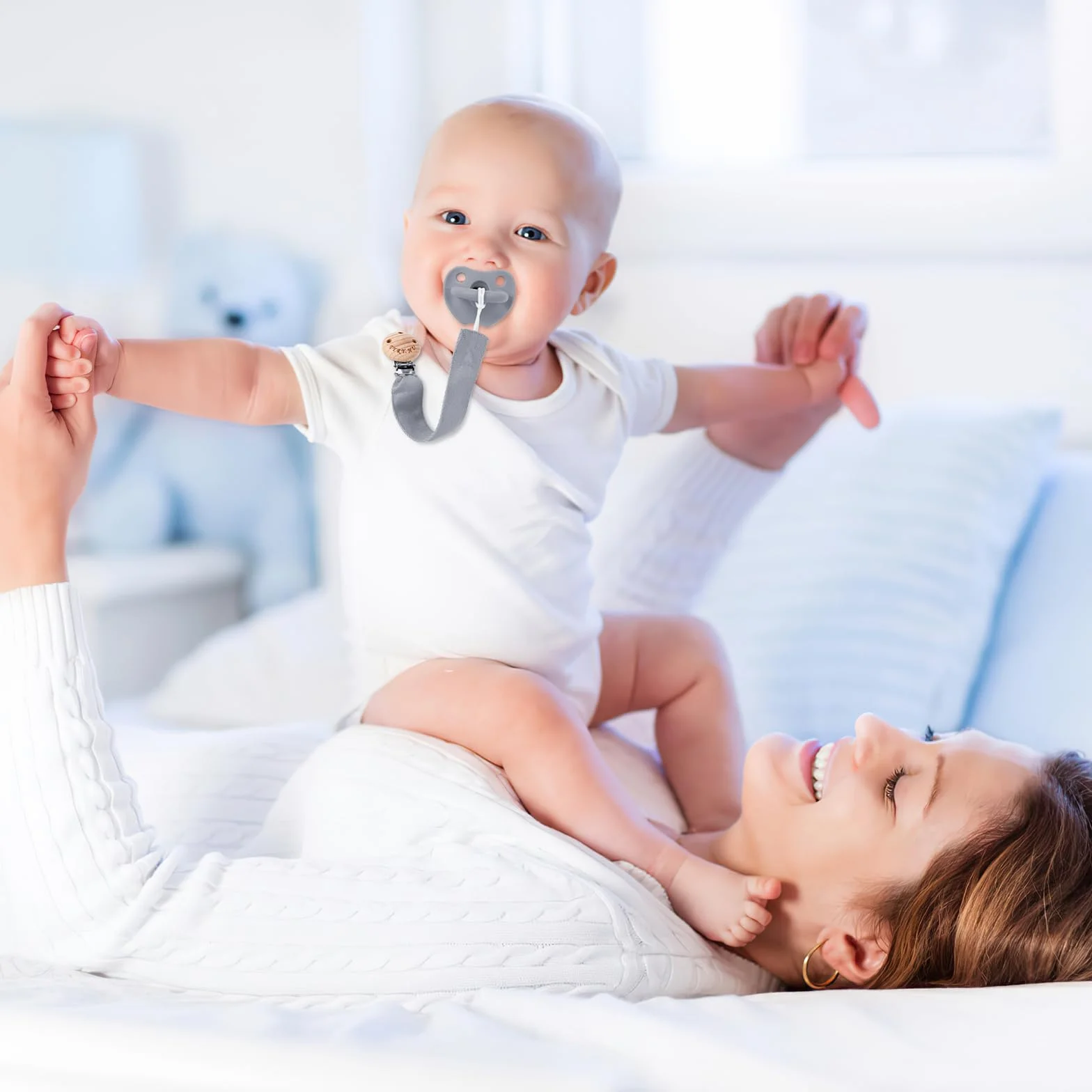 Attache Sucette pour Bébé Tissu Doux Lot de 2 Chaîne pour Nouveau-né