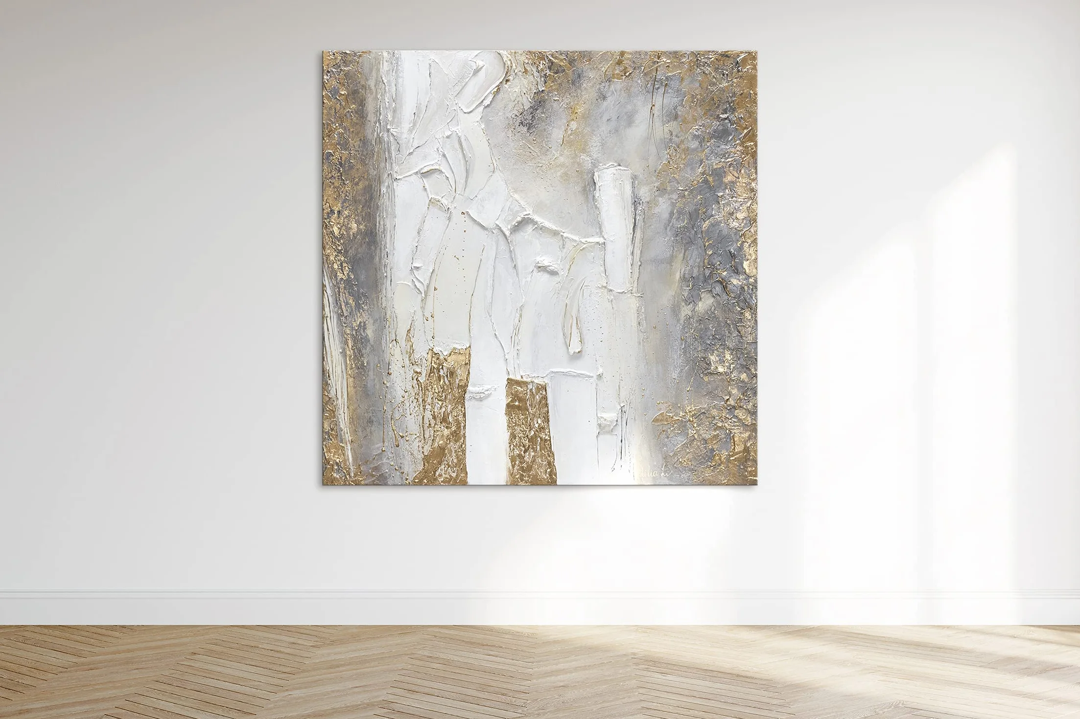Tableau peinture moderne "Fantasi" 100×100cm Art mural peint à la main décoration intérieure
