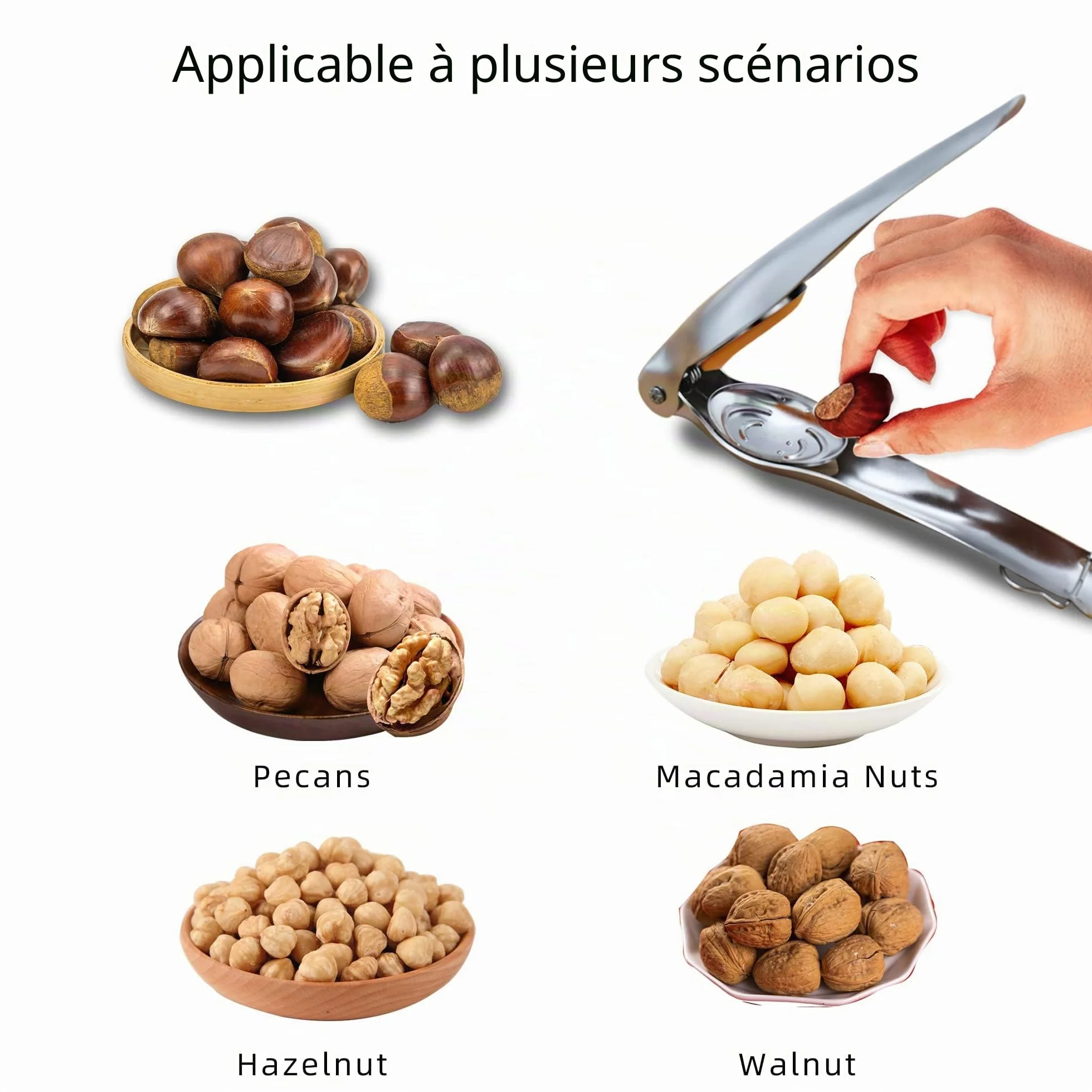 Casse-Noix en Acier Inoxydable, Pince à Châtaignes Multifonctionnelle pour Noix, Noisettes, Amandes