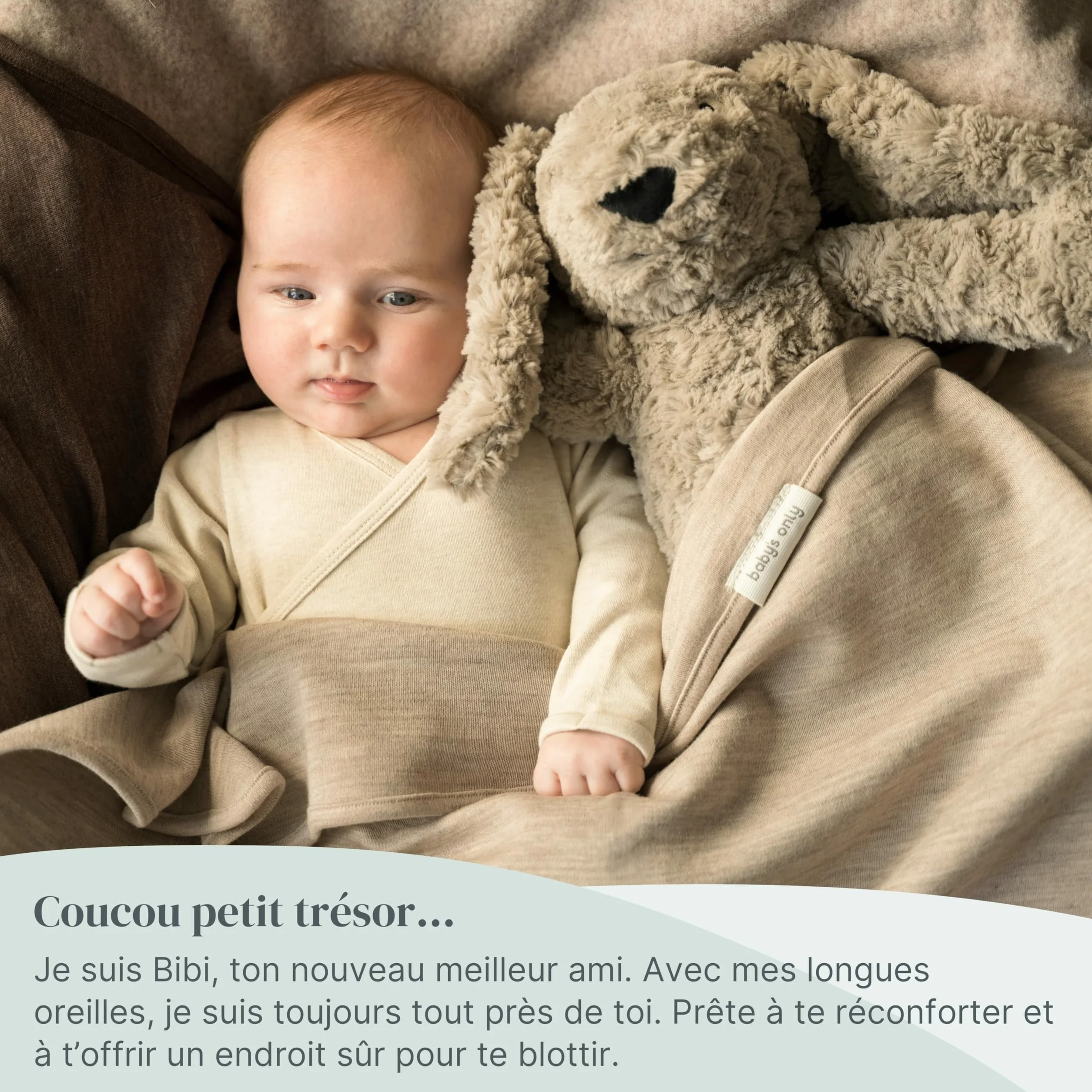 Baby's Only Bibi le lapin en peluche avec entraîneur de sommeil musicale veilleuse bruit blanc bébé Warm Linen