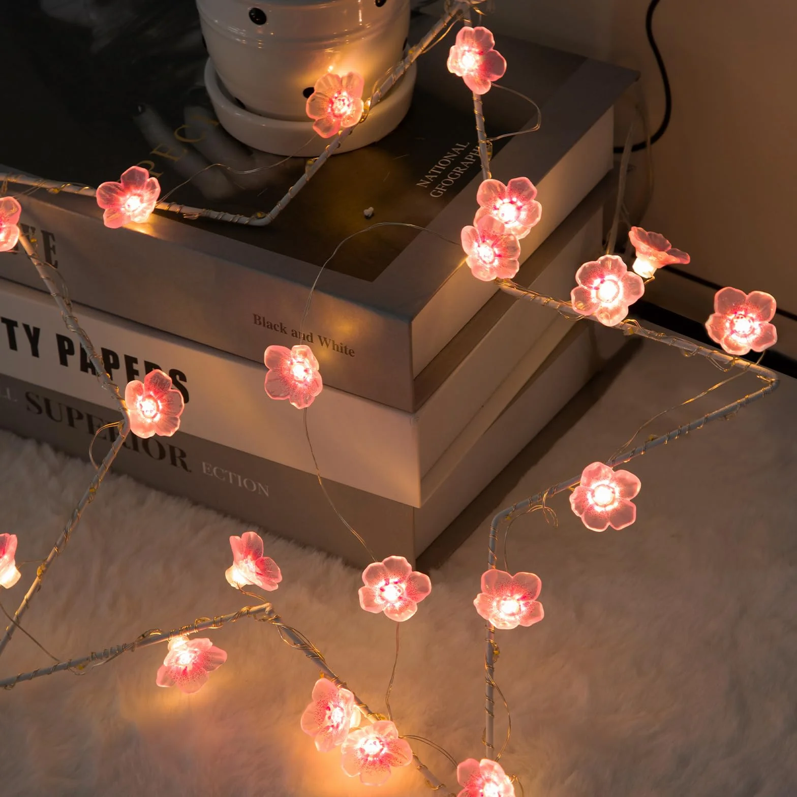 Auting Guirlande lumineuse LED fleurs cerisier 2 m 20 LED minuterie Décoration intérieur jardin terrasse