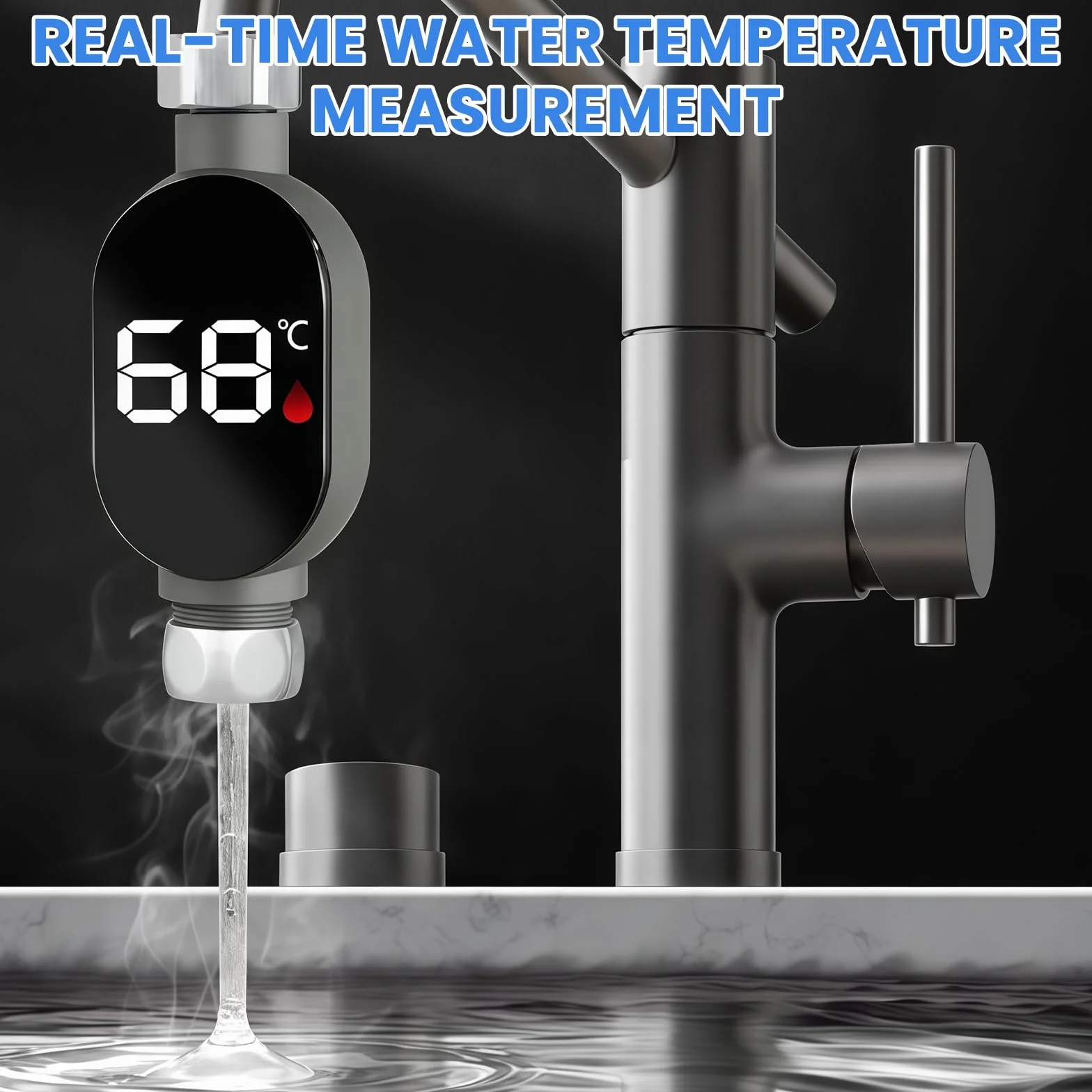 Thermomètre de bain numérique LED étanche 0-99 °C débit d'eau réel lot de 2