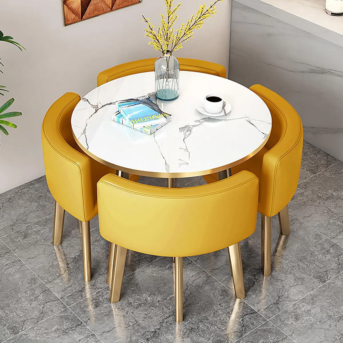 Ensemble Table et chaises de Formation pour 4 Personnes. Mobilier de Salle de conférence Polyvalent Rond/carré, idéal pour la Cuisine, la Salle à Manger, la réception de Bureau, Les réunions