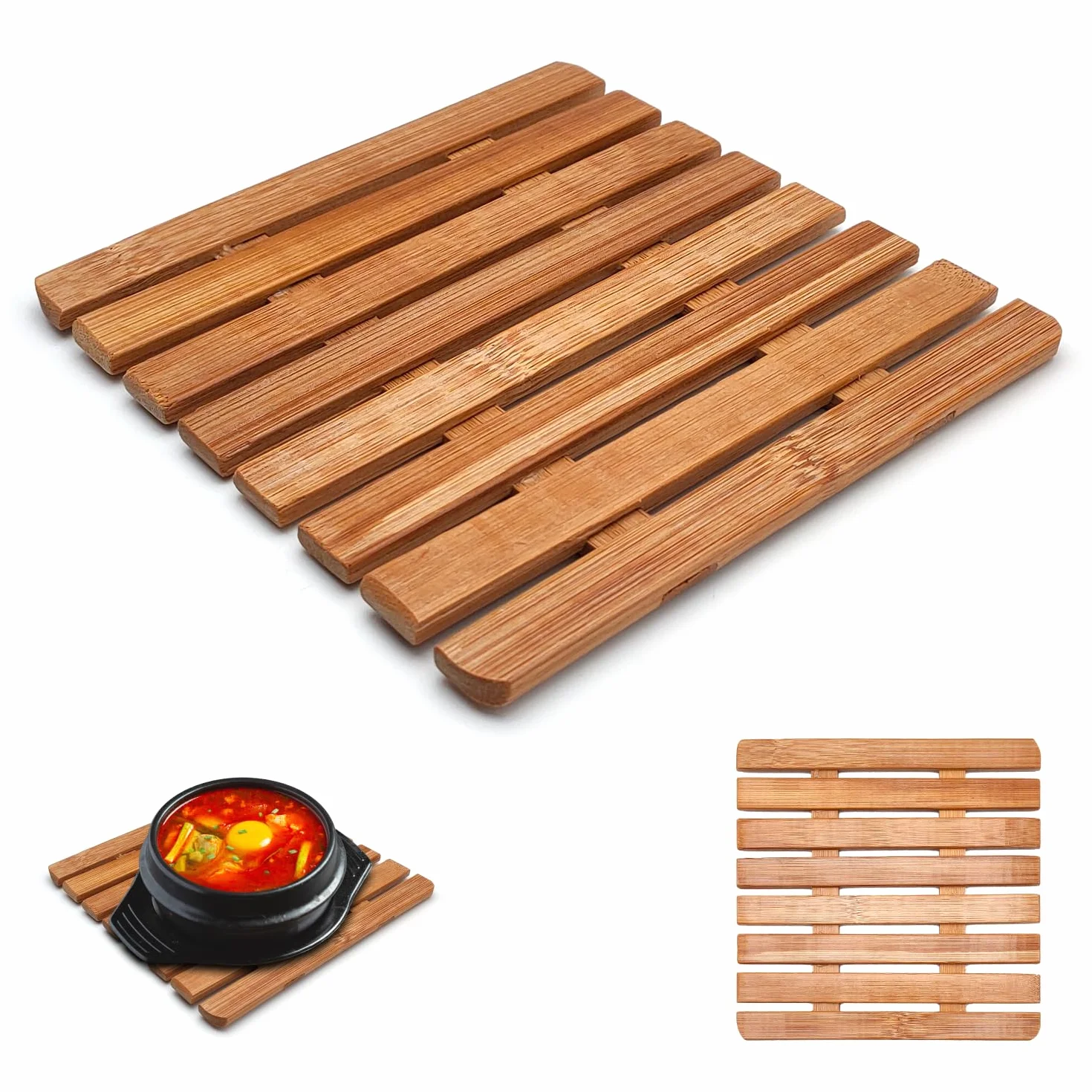 Dessous de plat en bois de bambou résistant à la chaleur - Tapis de table pour casseroles chaudes