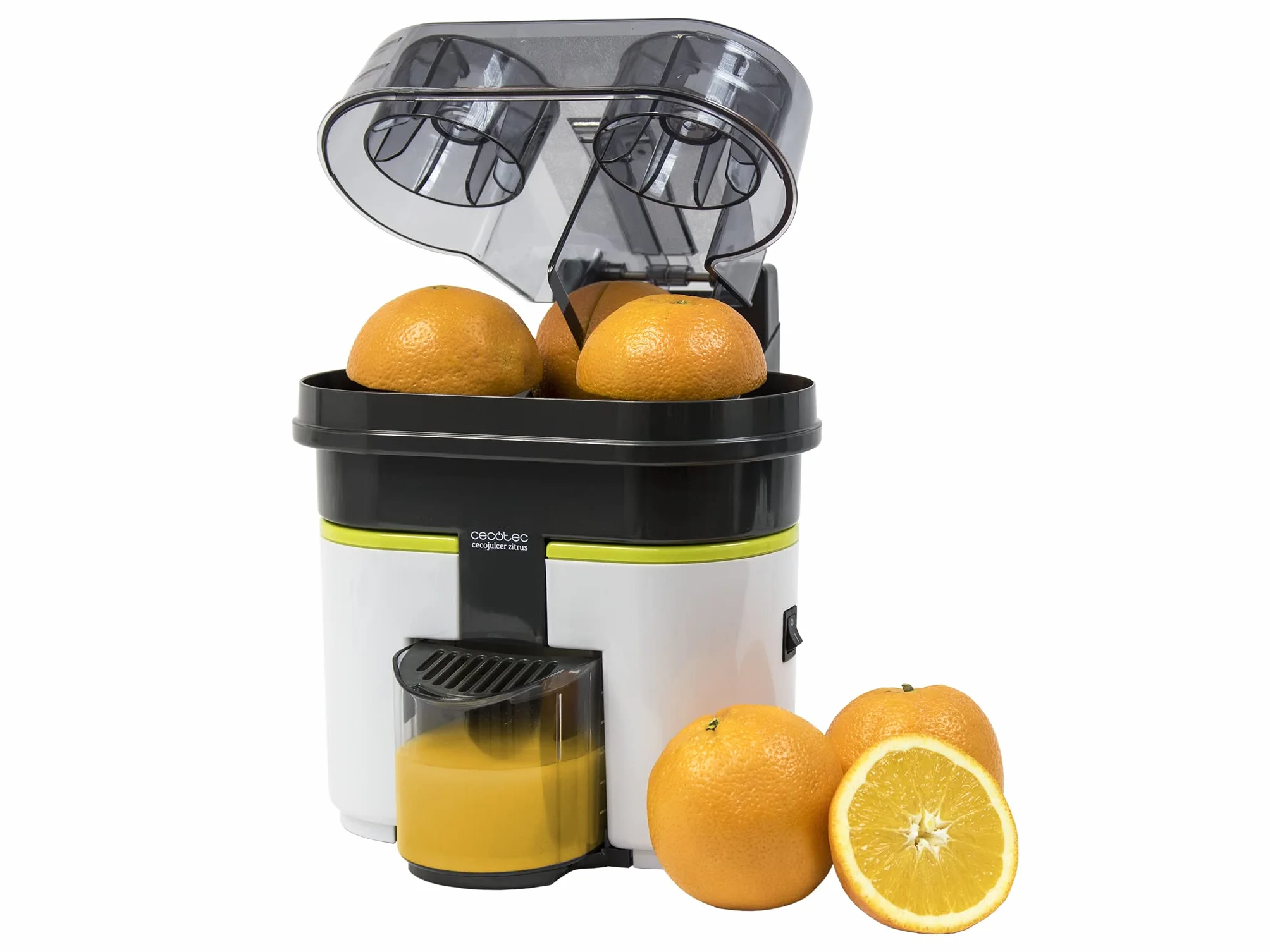 Cecotec Presse-agrumes électrique EssentialVita Twice White 90 W double tête et coupeur filtre pour pulpe verre 500 ml