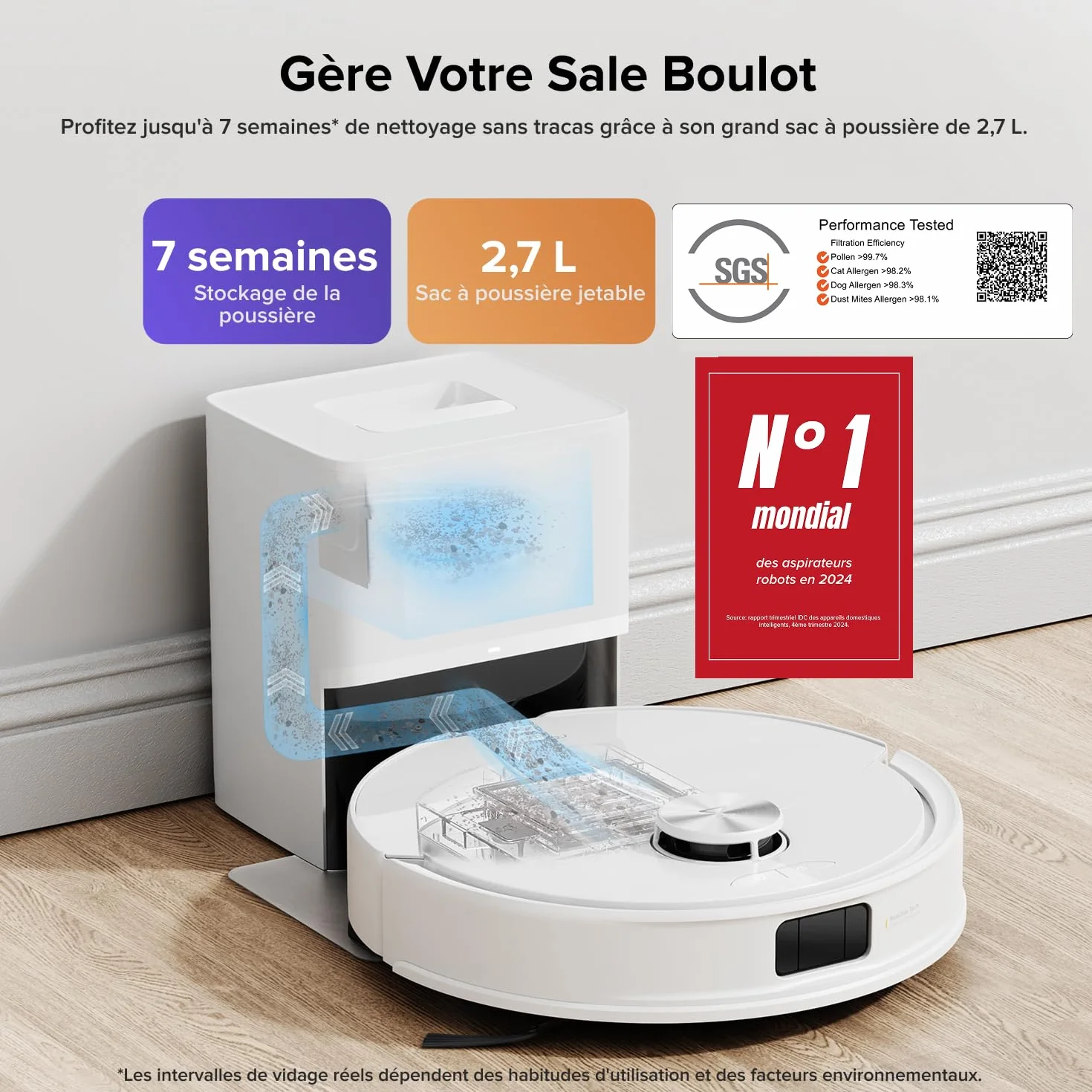Roborock Q10 S5+ Aspirateur Robot Laveur 10000 Pa Vidage Automatique Double Anti-emmêlement Système VibraRise 2.0