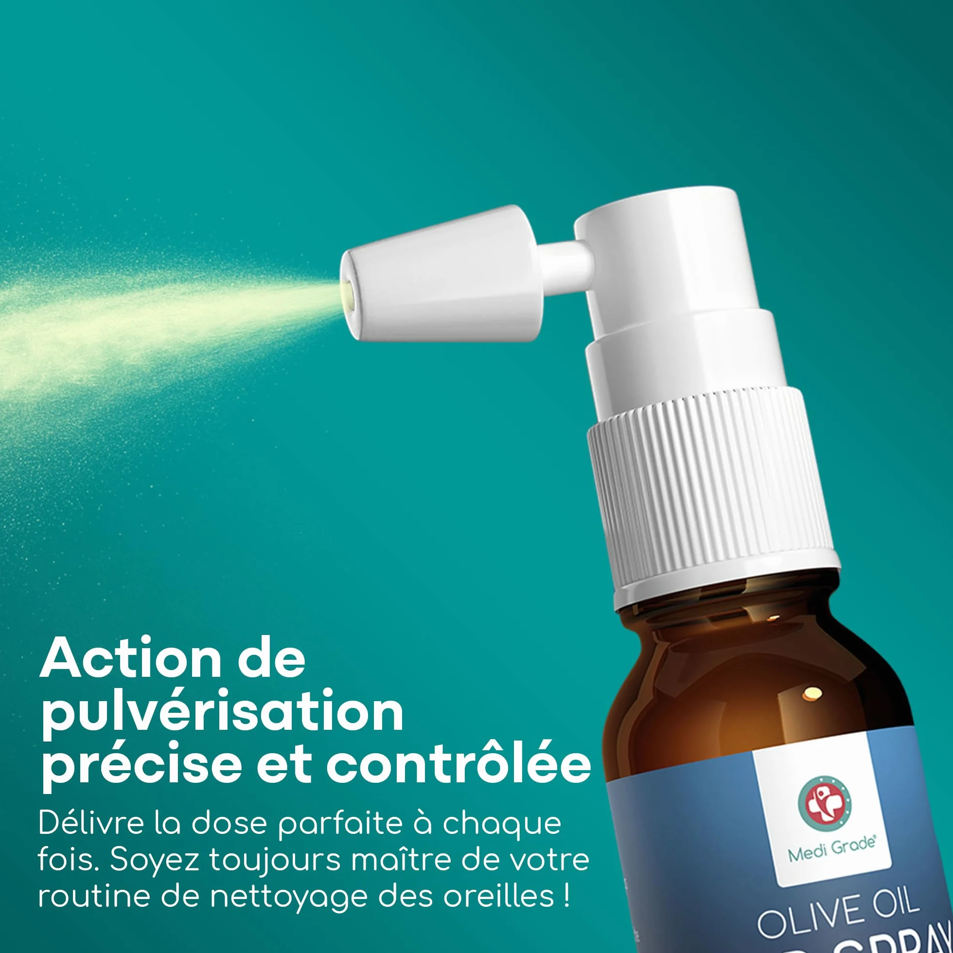 Medi Grade Spray d'Huile d'Olive pour Oreilles Bouchées 20ml – Nettoyant Auriculaire 100% Naturel