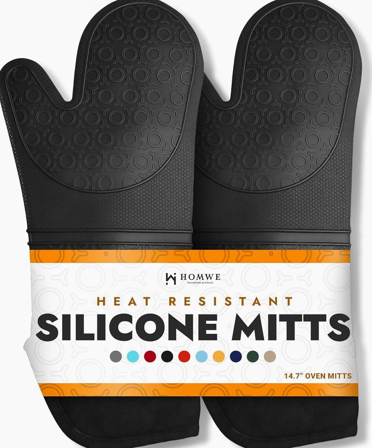 Gant de cuisine professionnel extra long en silicone - 1 paire - Gants de cuisine avec revêtement matelassé - noir