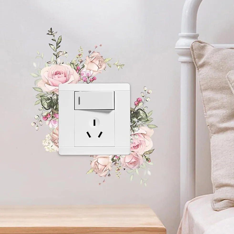 Autocollant pour Interrupteur Motif Plantes et Fleurs 9.5x5.7cm Imperméable Décoration Murale