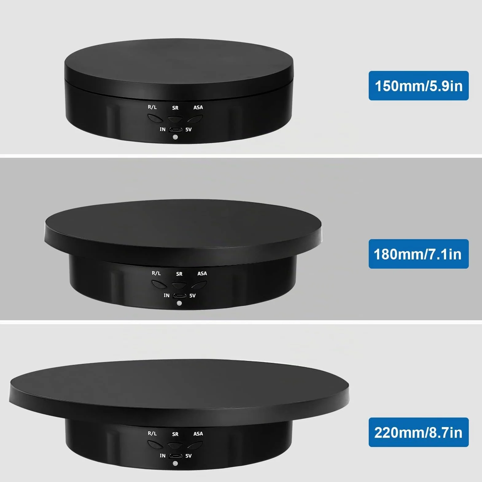 Plateau tournant électrique 3 en 1, support à 360 degrés, plateau tournant motorisé avec télécommande pour photographie, présentation de produits, bijoux, modèles 3D, objets de collection (noir)