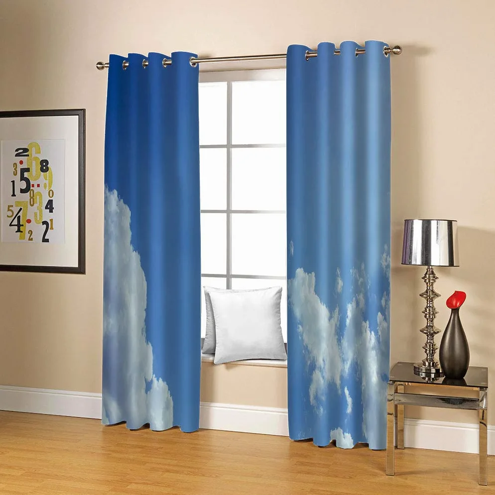 Rideaux Et Draperies Intérieurs 3D Ciel Bleu Nuage Blanc Paysage Motif Rideau Occultant À Oeillets Decoration Salon Chambre Maison pour Enfant Adulte 2 Pièces 280x160Cm Design Moderne Imprimé