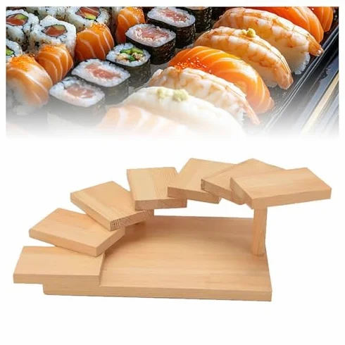 Assiette de service à sushis, 7 étages en bois rotatif pour restaurant ou maison, plateau à sashimi style escalier