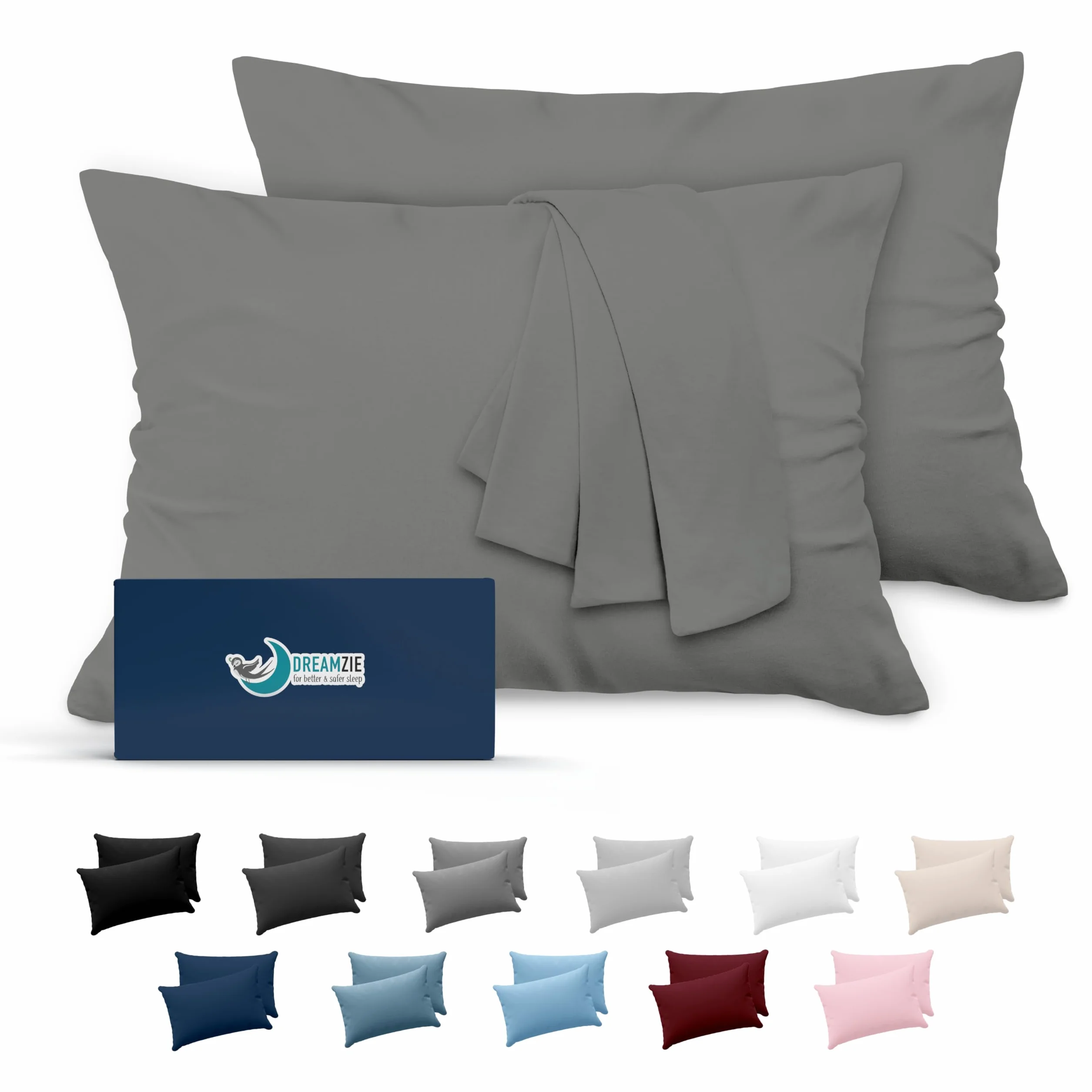 Dreamzie Oreiller 50x70 Lot de 2 Microfibre Oeko-Tex Housse Coussin Douce Brossée Toucher Peau de Pêche Anthracite