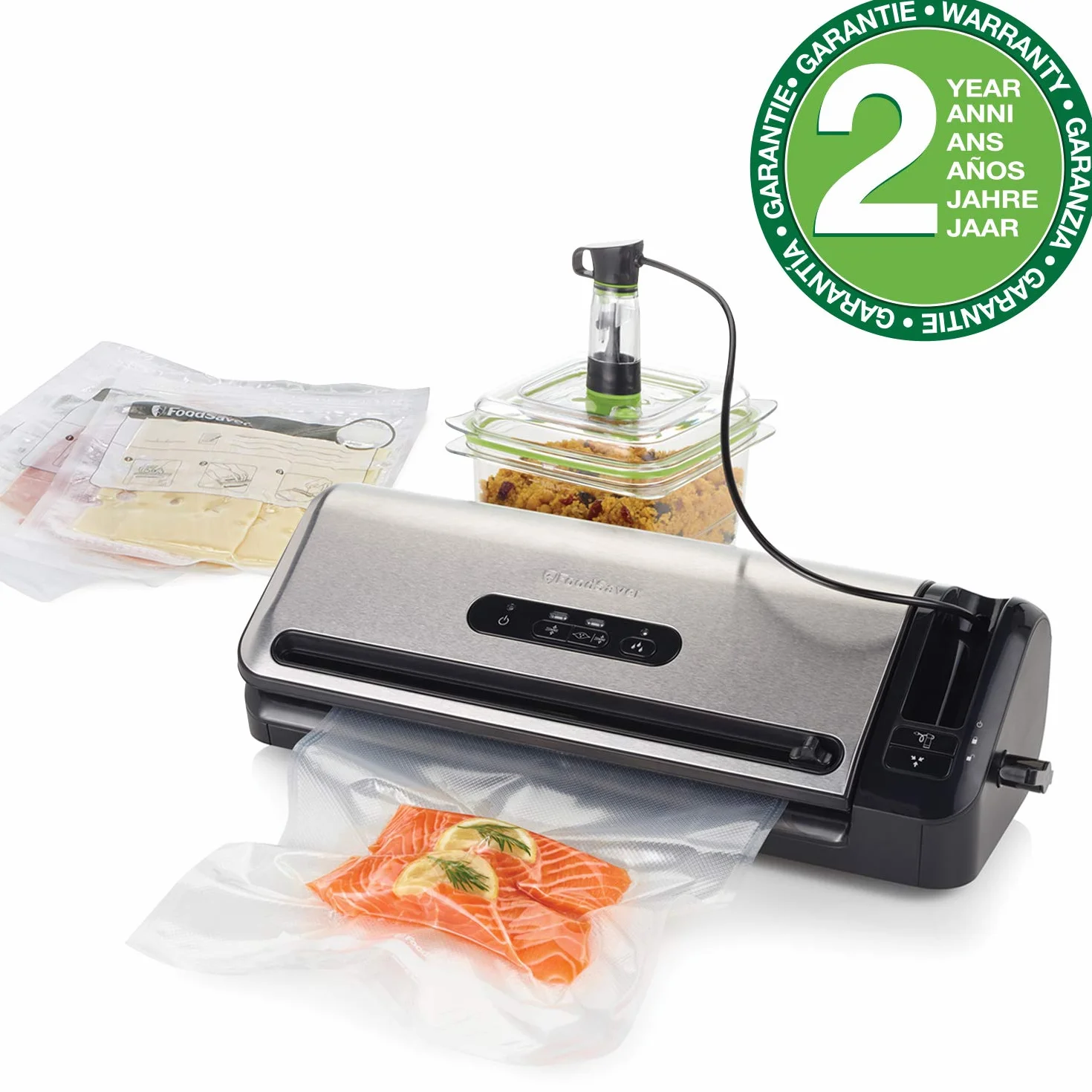 Machine Sous Vide FoodSaver FFS017X avec Compartiment Rangement Rouleau et Cutter, Fonction Marinade, Sacs Sous Vide et Adaptateur