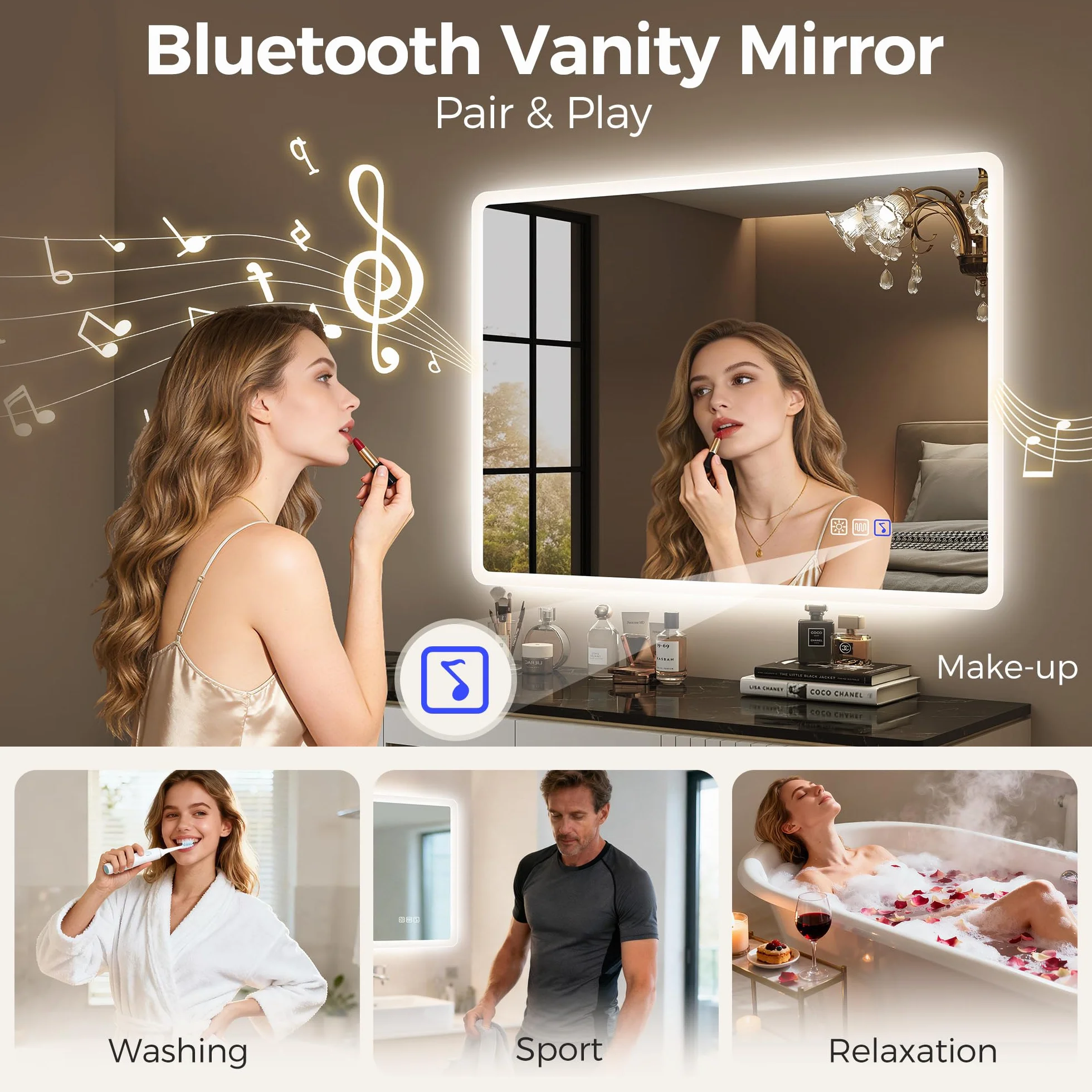 STARLEAD Grand Miroir LED Salle de Bain 120x70cm Bluetooth Dimmable 3 Couleurs IP44 Verre Trempé