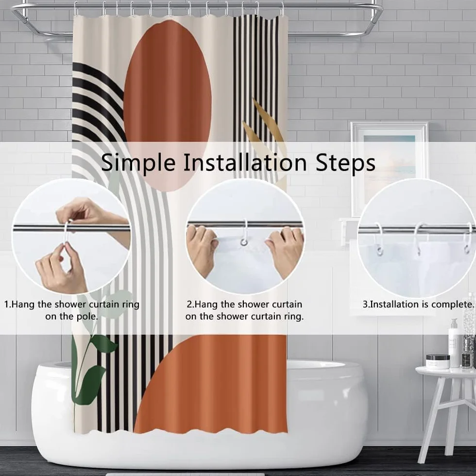 Rideau Douche Anti Moisissure Terracotta 90x180cm Tissu Lavable Orange Boheme Imperméable Salle de Bain avec 6 Crochets