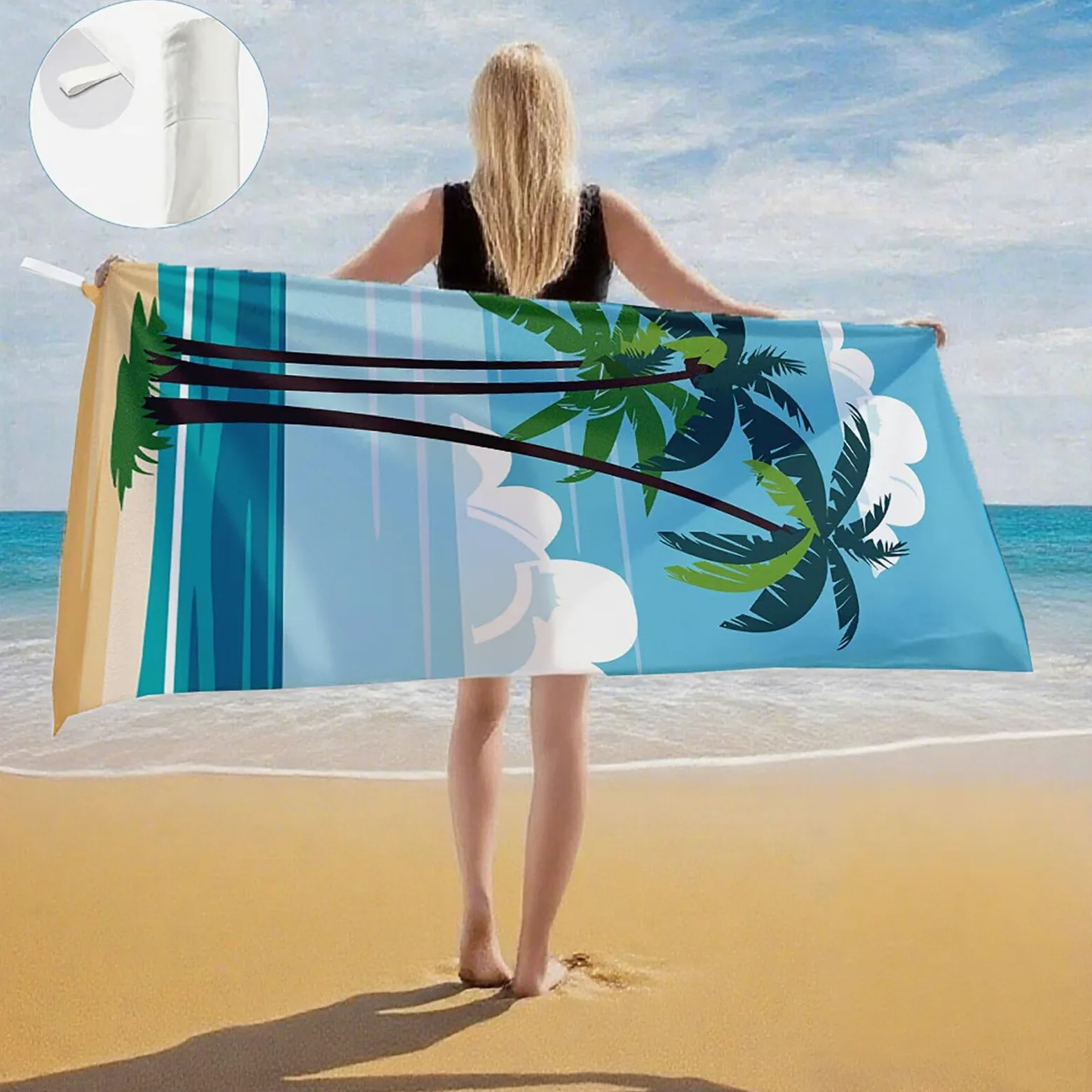 Serviette de Plage XXL 100x200 cm,Bleu Serviette Plage Microfibre avec Séchage Rapide, Anti-Sable, Absorbante Fonction Design pour Vacances Piscine Pique-Nique Voyages Yoga, Cadeau Femme Q-634