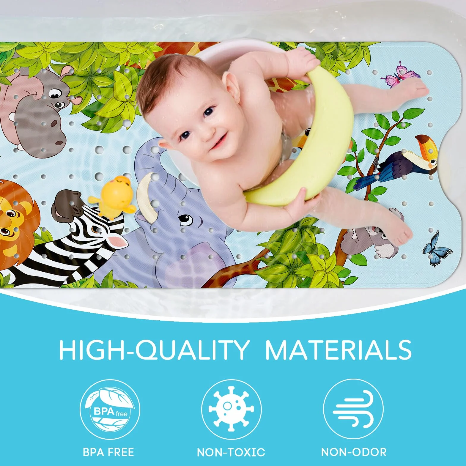 SHUCHING Tapis de Bain Antidérapant Enfant Animaux de la Jungle 100 x 40 cm