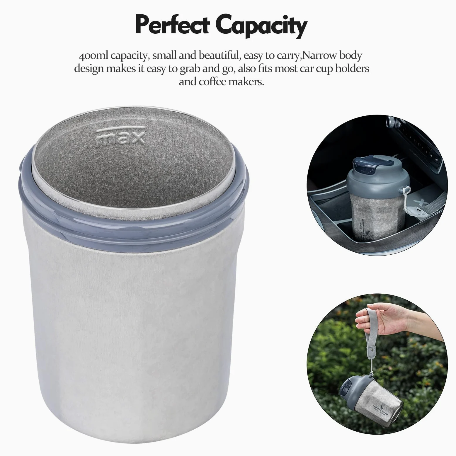 iBasingo Ti3236D Tasse à café en titane isotherme anti-déversement avec couvercle coulissant réutilisable à double paroi pour garder l'eau chaude/glacée, le thé, la bière