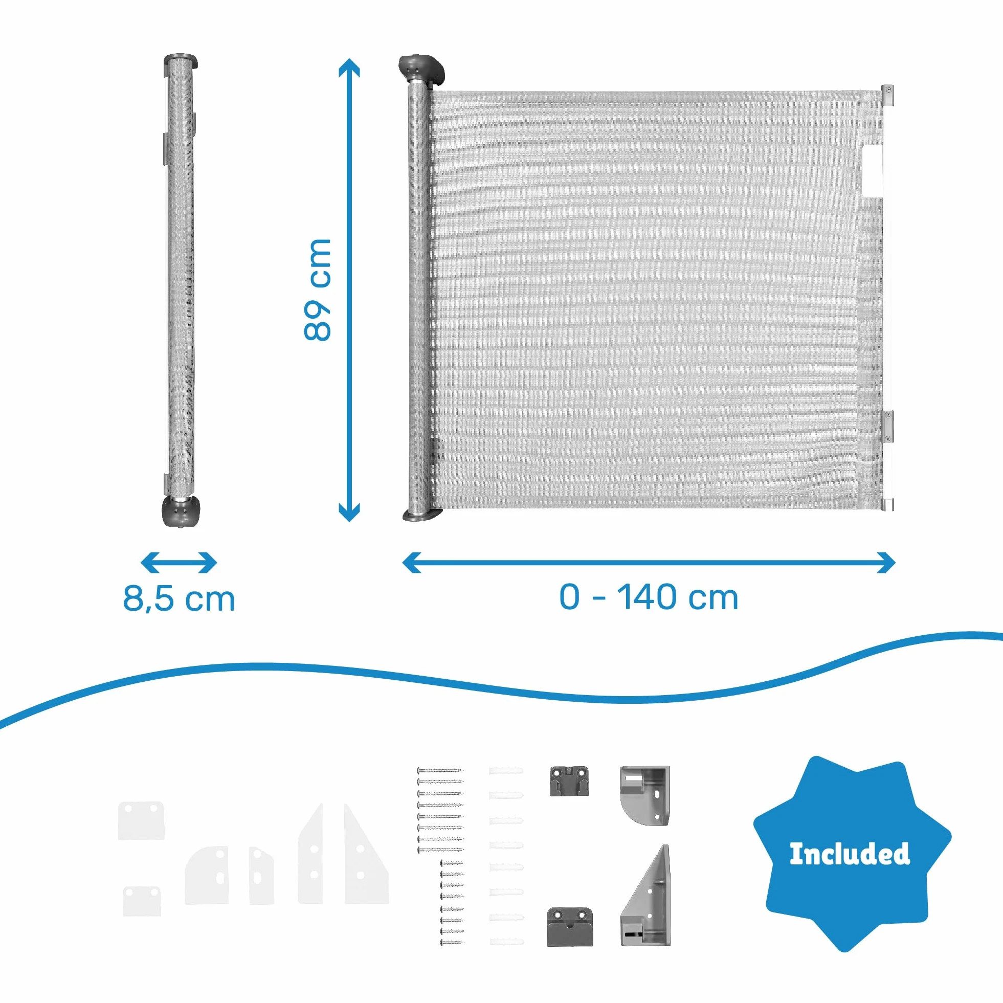 Badabulle Barrière de Sécurité Enfant Safe&Roll - Barrière Rétractable Extensible jusqu'à 140cm - Fixation Vis