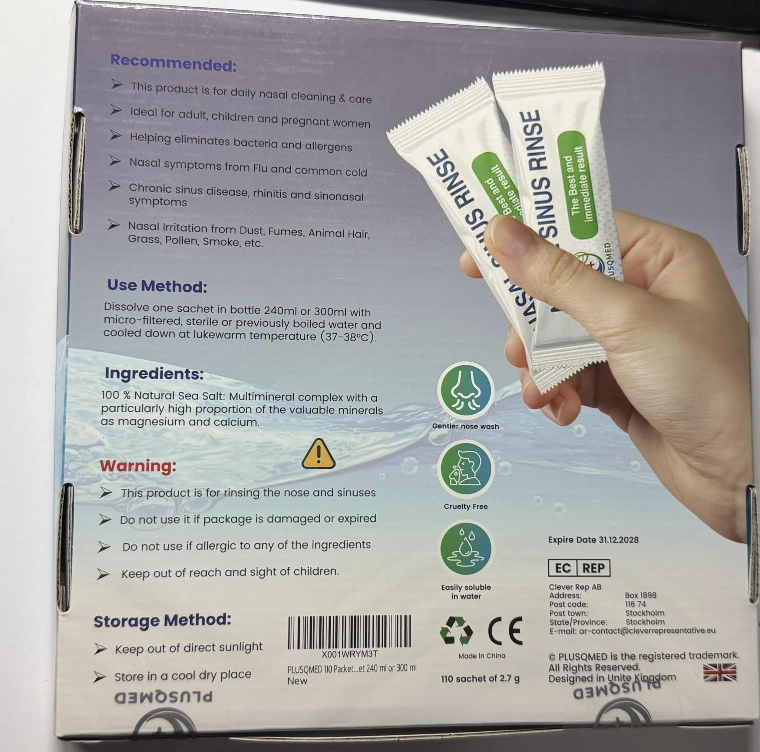Sachets de rinçage des sinus 110 pièces, pot Neti, sel nasal naturel, compatible 240 ml 300 ml