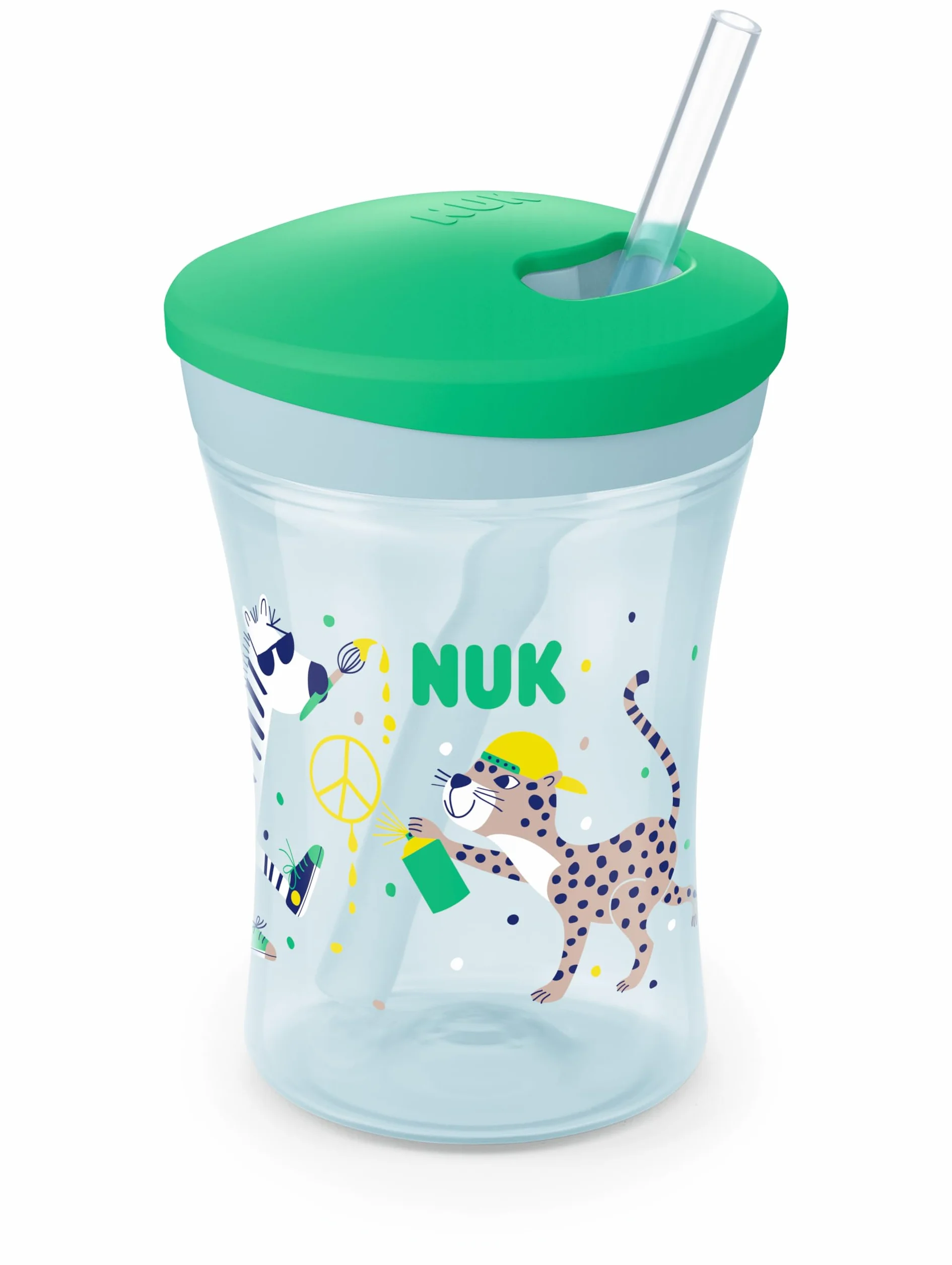 NUK Action Cup Gobelet enfant 230 ml anti-fuite sans BPA motif léopard vert