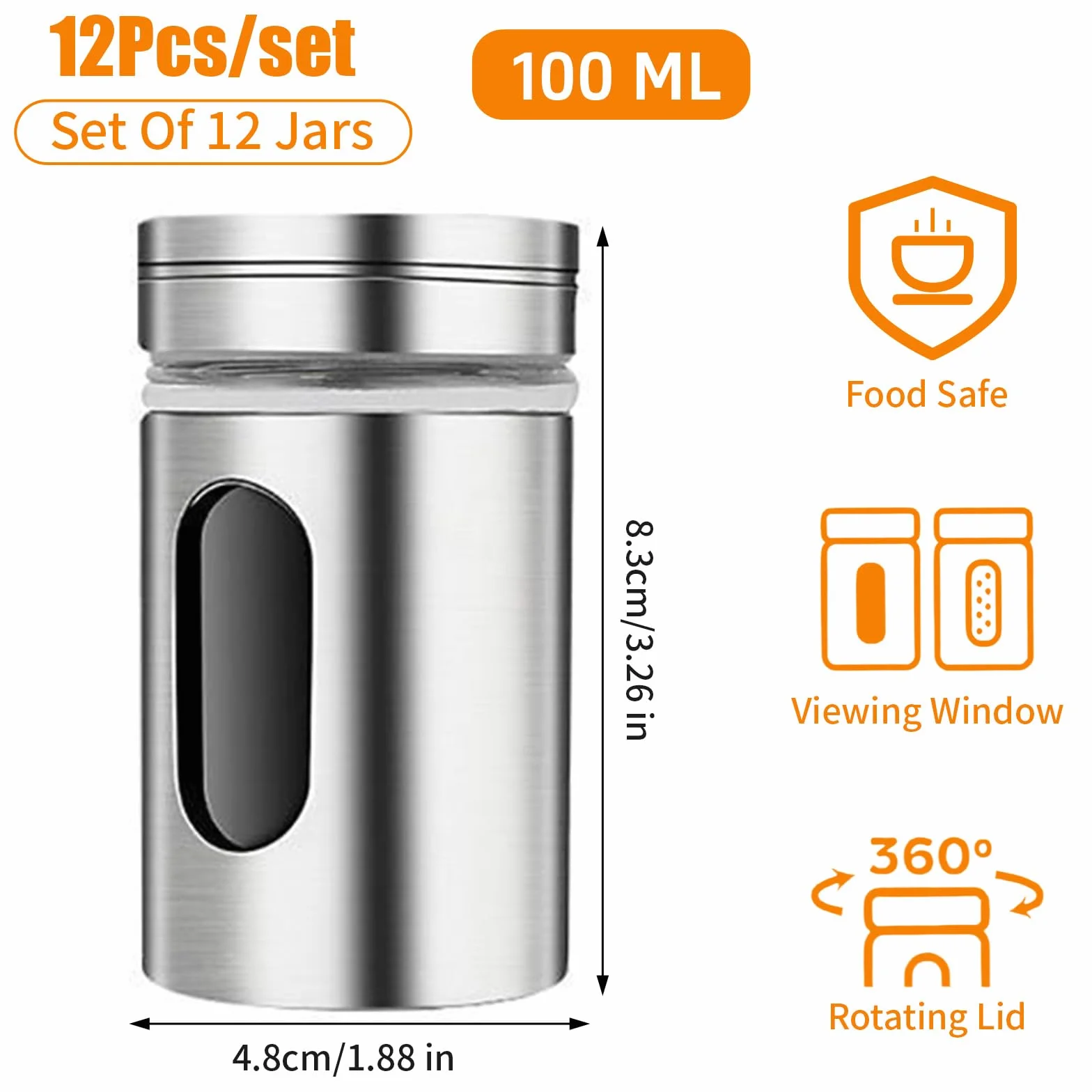 Pots Épices Acier Inoxydable 100ml 3 Trous Dosage Pivotant, Set Boîtes Rangement Sel Poivre Cuisine