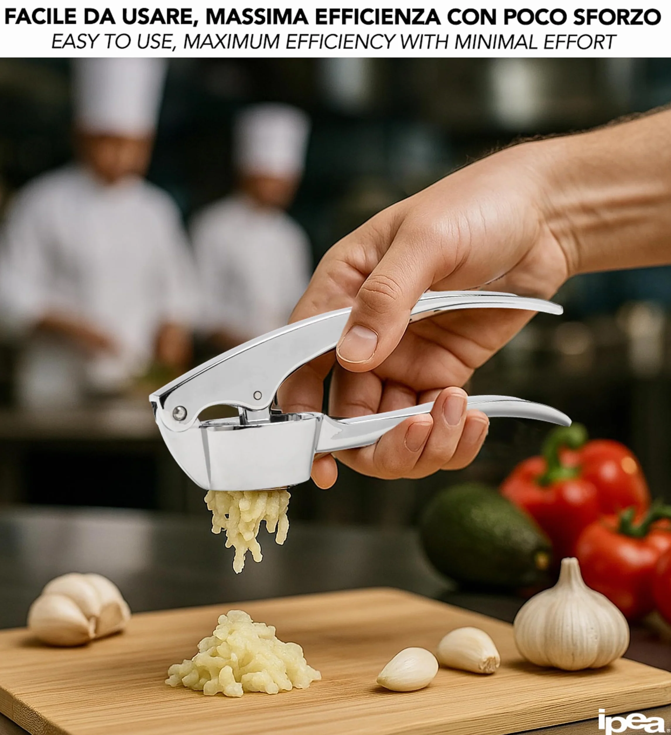 IPEA Presse-Ail en Acier Inoxydable pour Ail, Gingembre, Piment - Presse Ail Professionnel de Cuisine