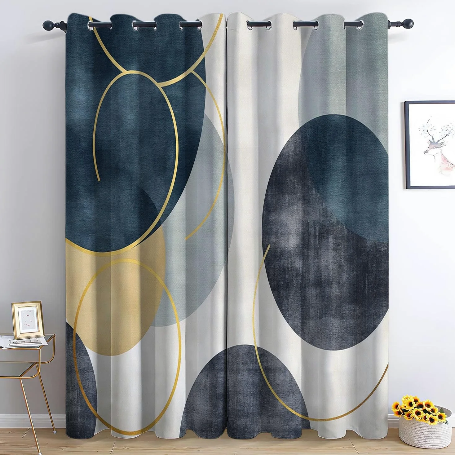 Lot de 2 Rideaux Occultants Enfants Motifs Géométriques Abstraits, Rideaux à Oeillets Isolation Thermique pour Chambre Salon Maison Bureau Cuisine Décoration L140 x H225 cm