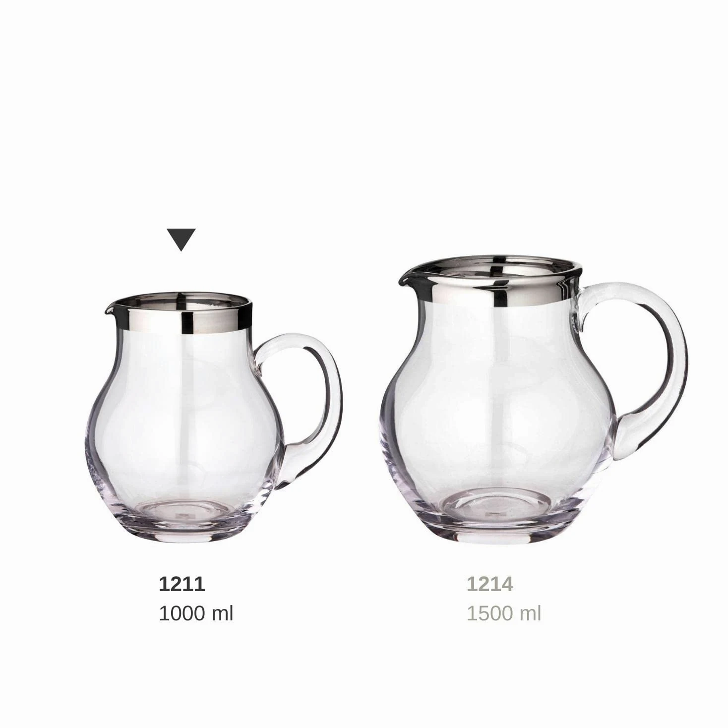 EDZARD Carafe en verre Olivia, verseuse en cristal fin avec bordure en platine, volume de remplissage 1,0 litre, hauteur 16 cm