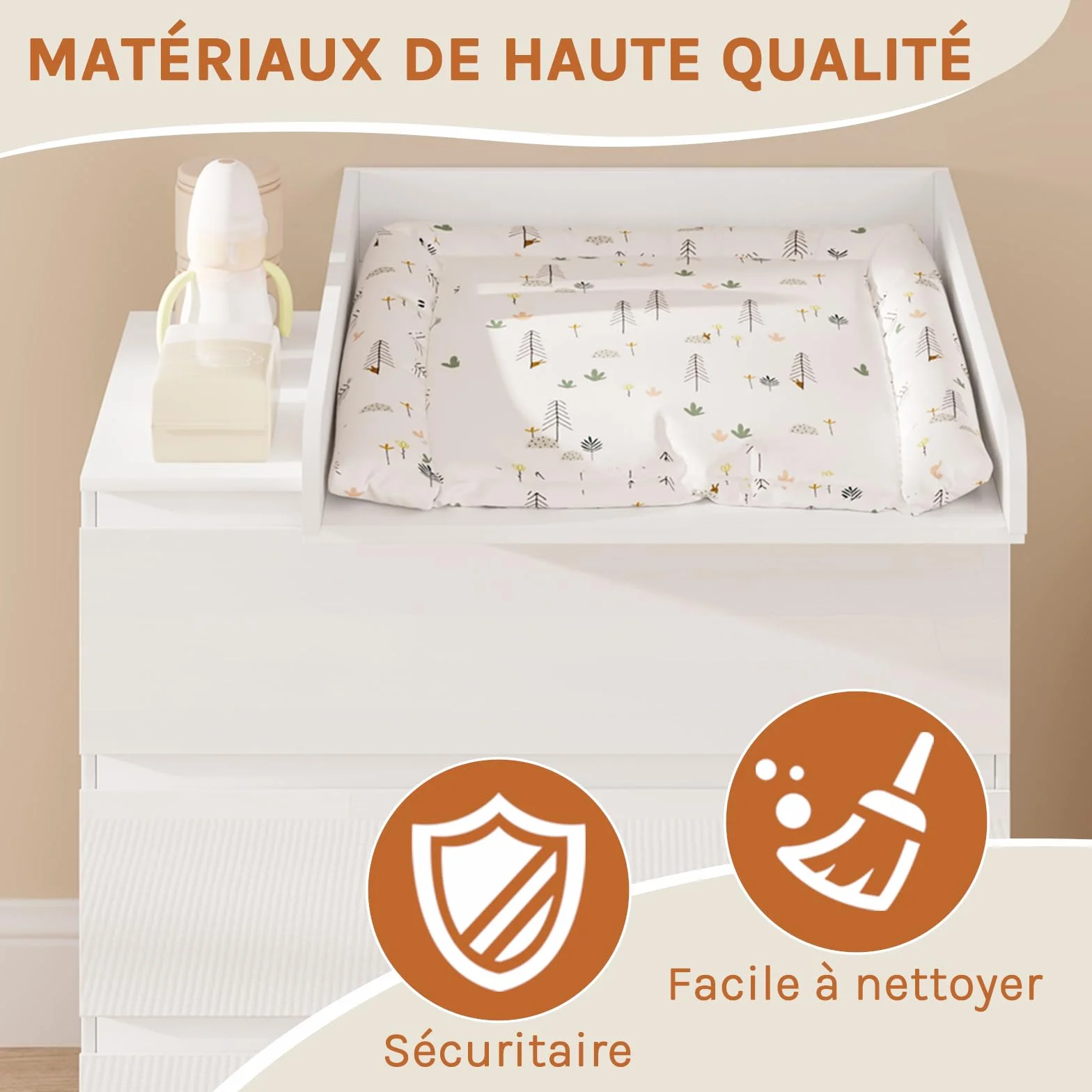 WOLTU Plan à Langer Universel en MDF Amovible avec Profondeur réglable 46,5–50 cm, pour Commode 60x80x10 cm, Blanc