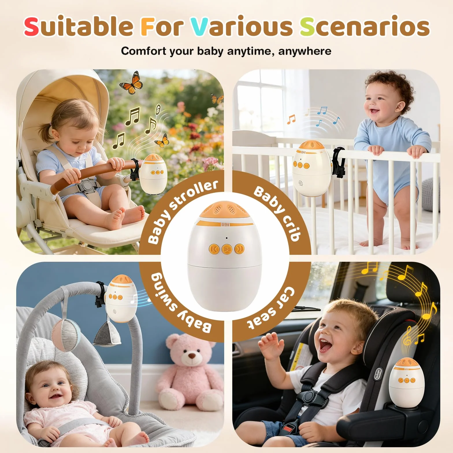 Berceur bébé rechargeable avec minuterie 45 min, portable aide au sommeil, vitesse réglable