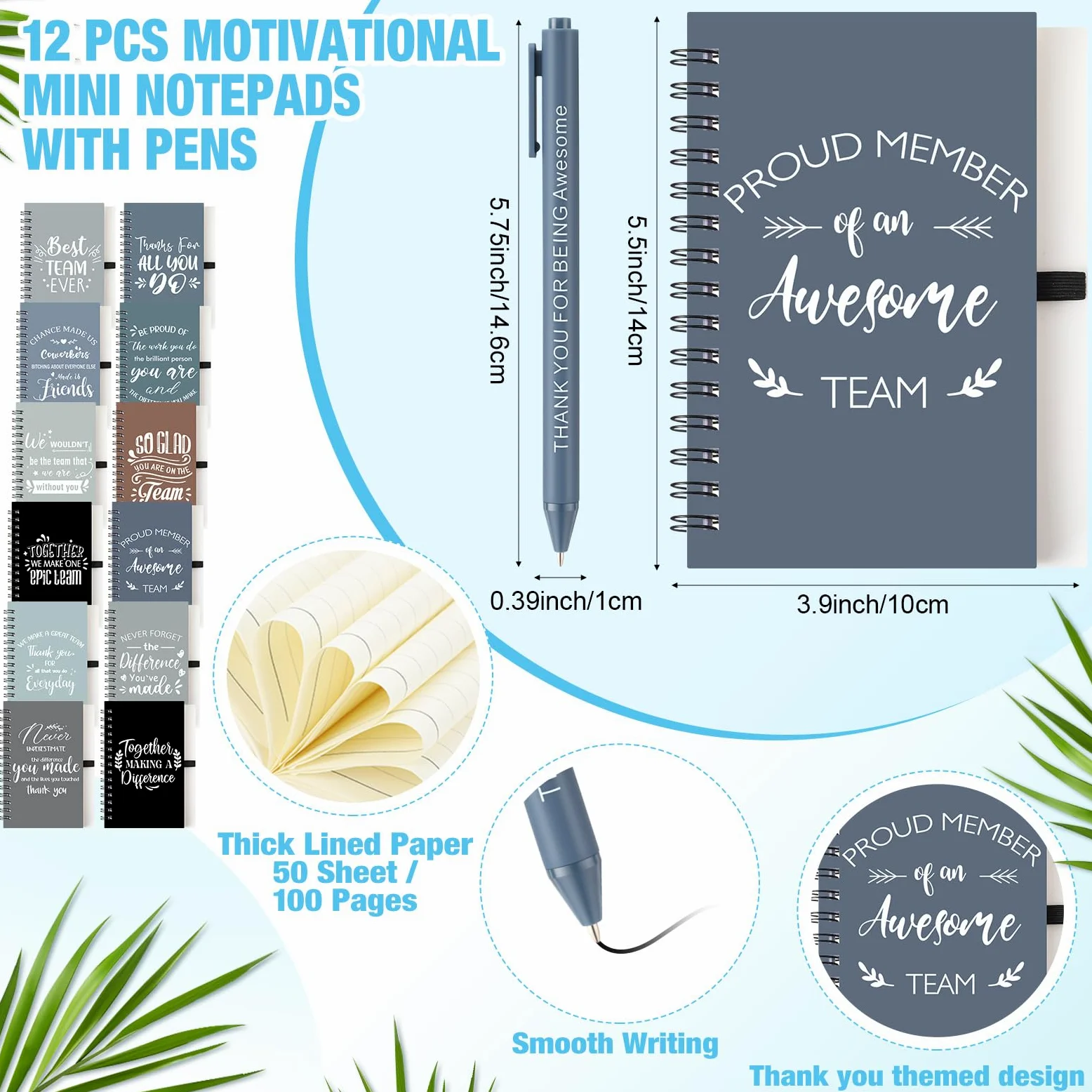 LemonRoad Lot de 36 gobelets en plastique de 473,6 g avec couvercle et paille inspirants pour tasse à café inspirante - Mini carnets à spirale et stylos - Cadeau de remerciement pour le personnel et