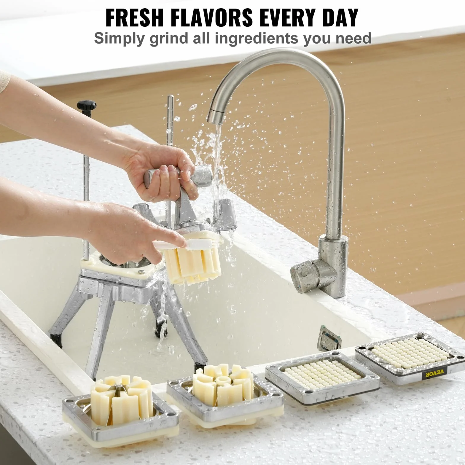 VEVOR Coupe-Frites Professionnel Manuel Coupe-Légumes Multifonction 4 Lames en Inox 12,7/6,4/9,5 mm