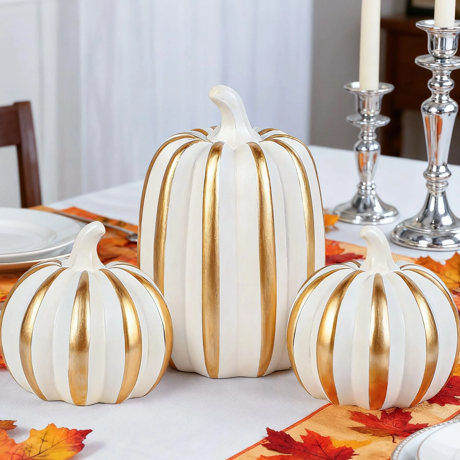 Fangoo 3Pièces Citrouilles Décoratives Résine Blanches pour DéCoration De Table d'automne Halloween RéColte Thanksgiving