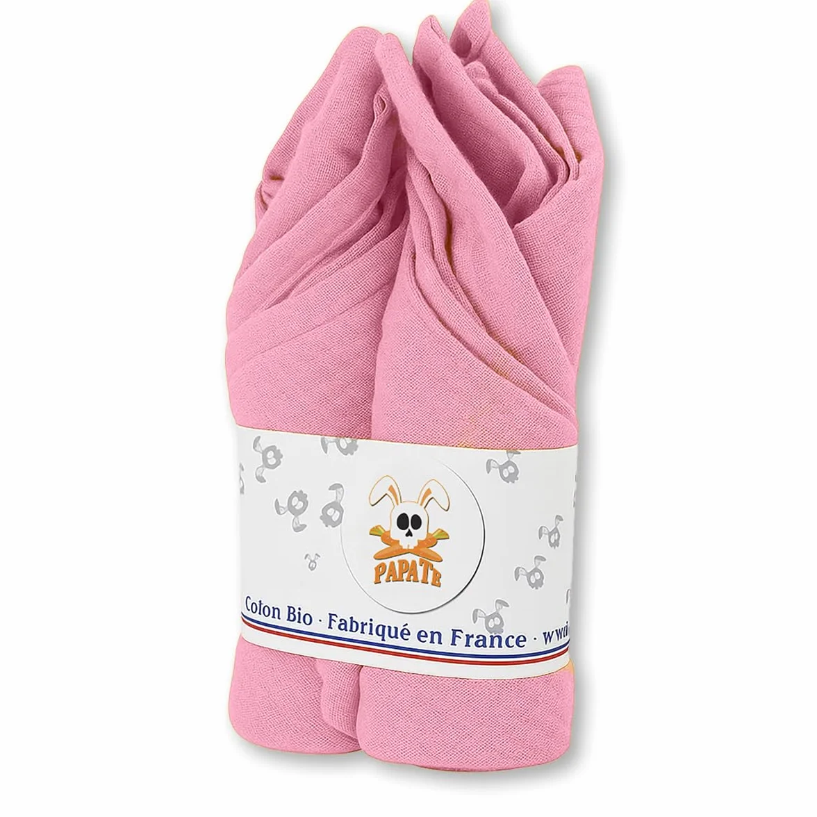 PAPATE Lot de 2 Langes Bébé 50x50cm Coton Bio Rose Fabriqués en France