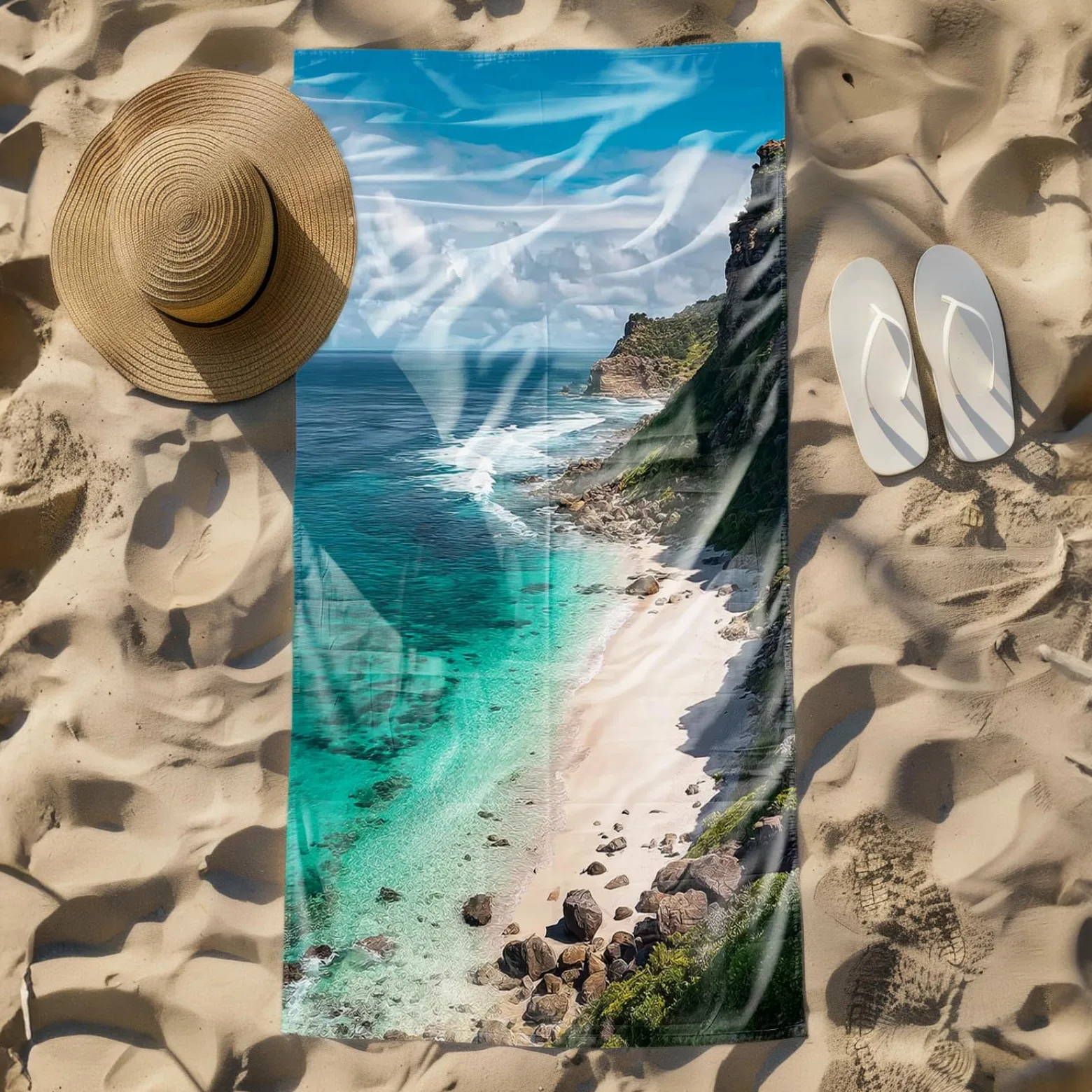 Tapis de Plage XXL Anti Sable Ocean Stone Vert Serviette Piscine Adulte,Natte De Plage Pliable, Voyage Accessoires De Plage Camping,Serviette de Bain Personnalisée