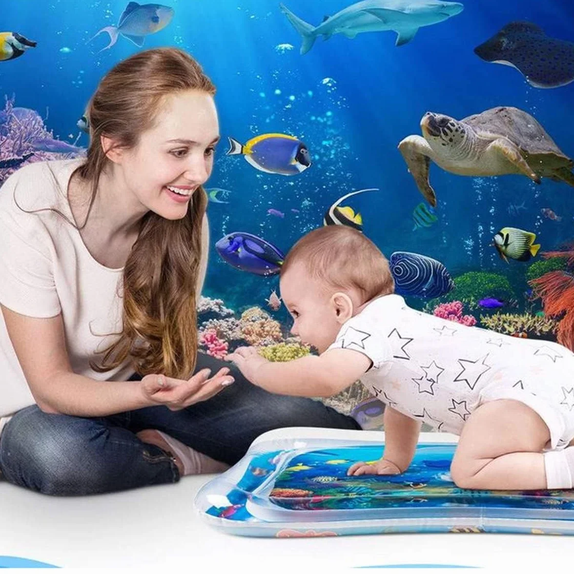 Tapis d'Eau Bébé Gonflable Sensoriel Eveil Tummy Time 3-12 Mois