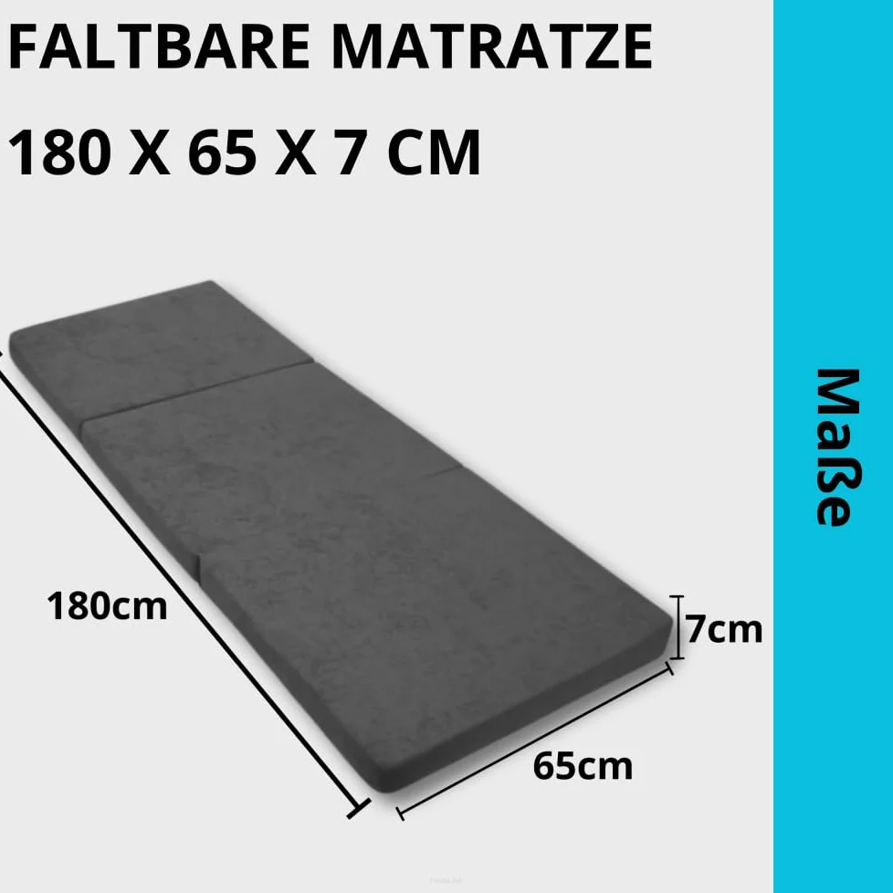 FORTISLINE Matelas Pliant 3 Parties 180 x 65 x 7 cm, Gris Motif - Matelas d’appoint Pliable pour invité, Voyage et Camping, Housse Lavable