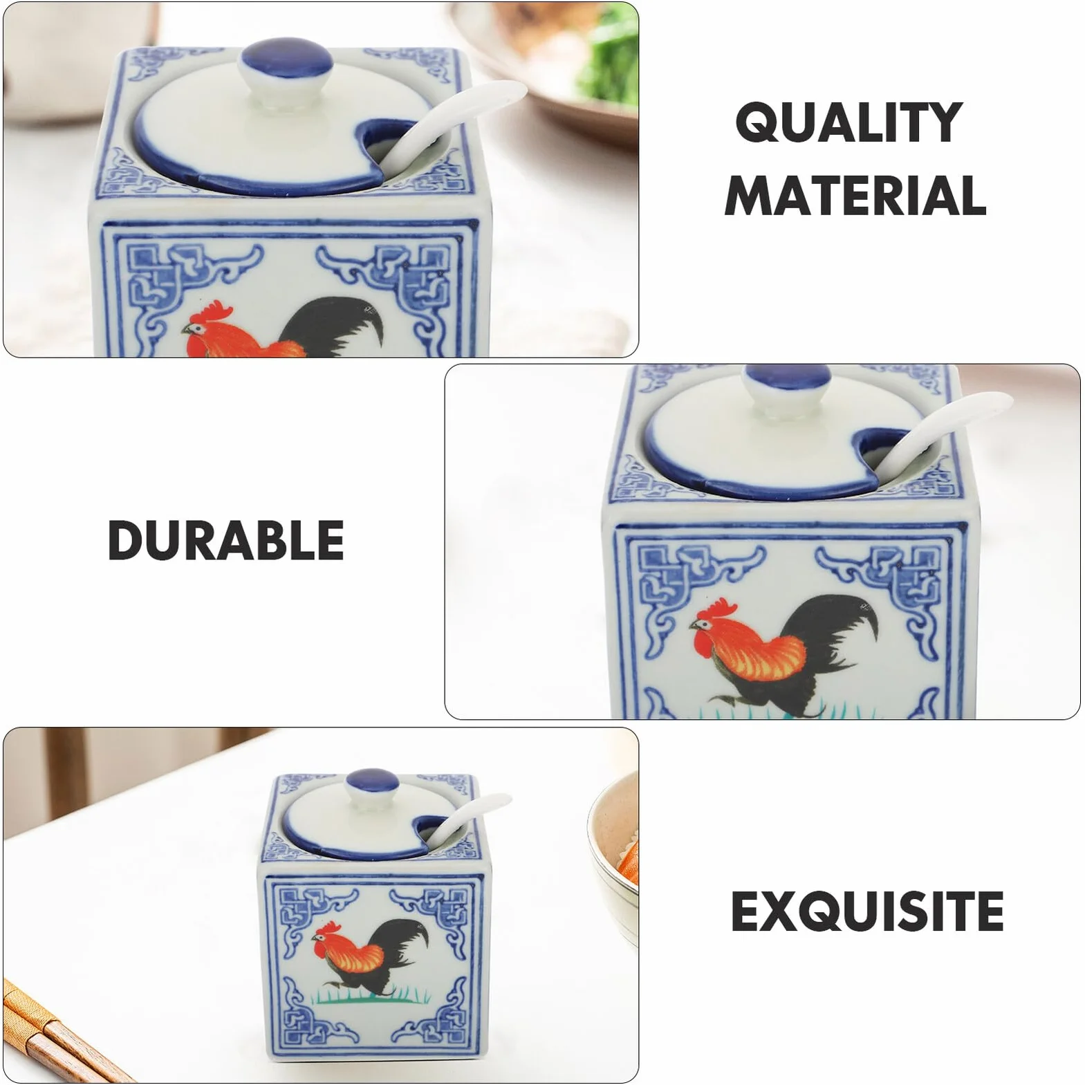 Céramique Pot à Sel Coq Décoratif Rangement Condiment Cuisine