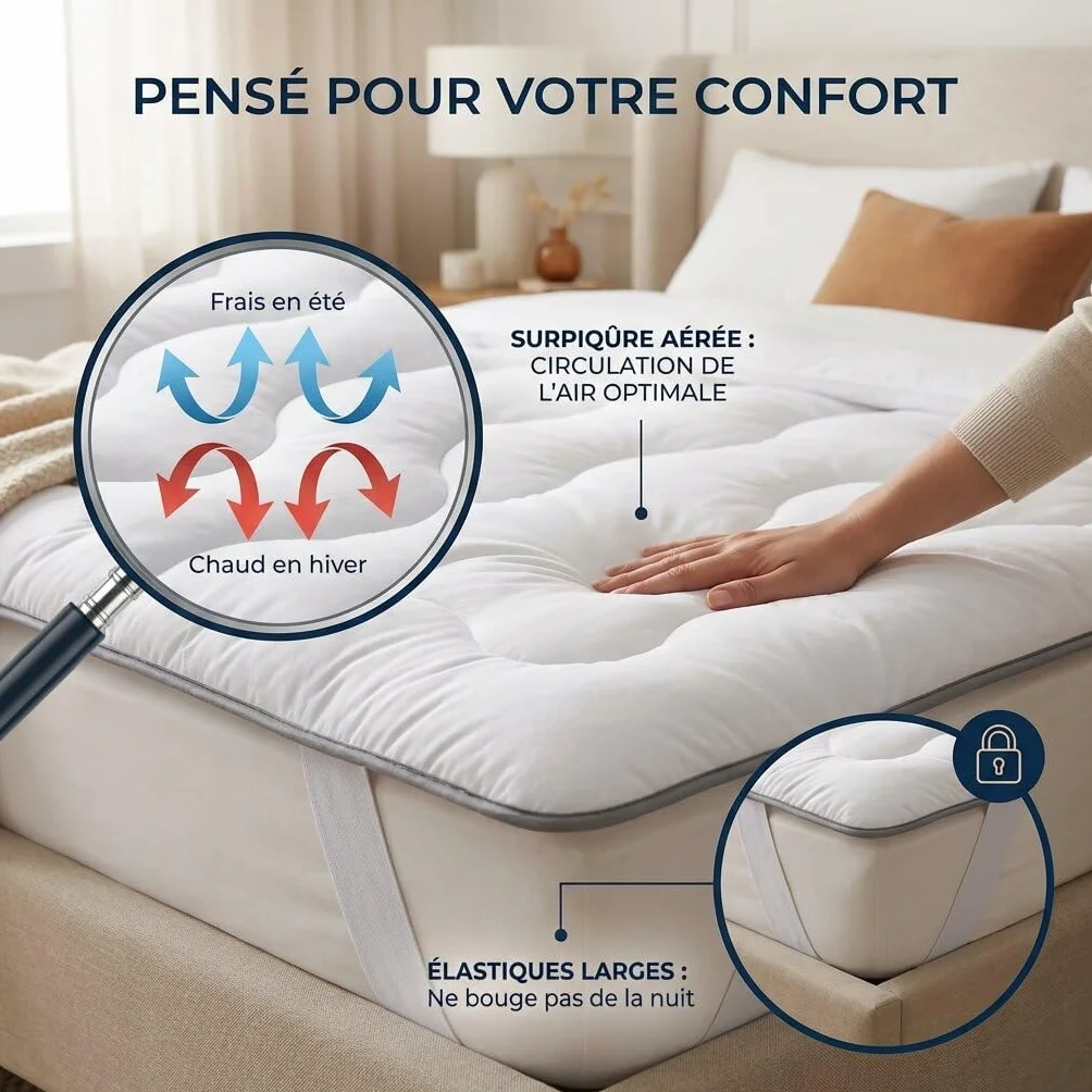 CASABEL Surmatelas Nuage 140x190 cm Microfibre Anti-acarien Respirant Matelas 2 Places