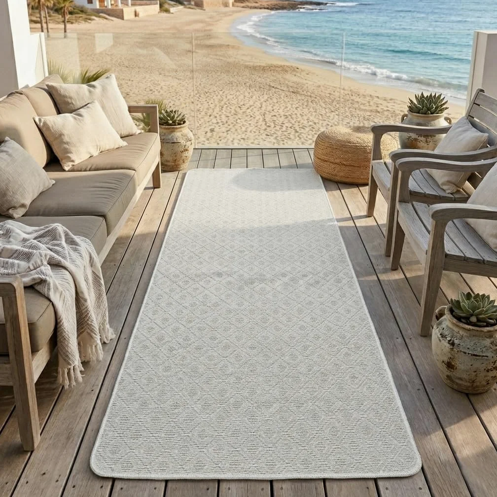 Tadi & Imperio1979 Tapis Rubis pour extérieur et intérieur - terrasse, Jardin, entrées, couloirs, Balcon, Salle à Manger, Cuisine - Disponible en Or et Beige - 85 x 250 cm.