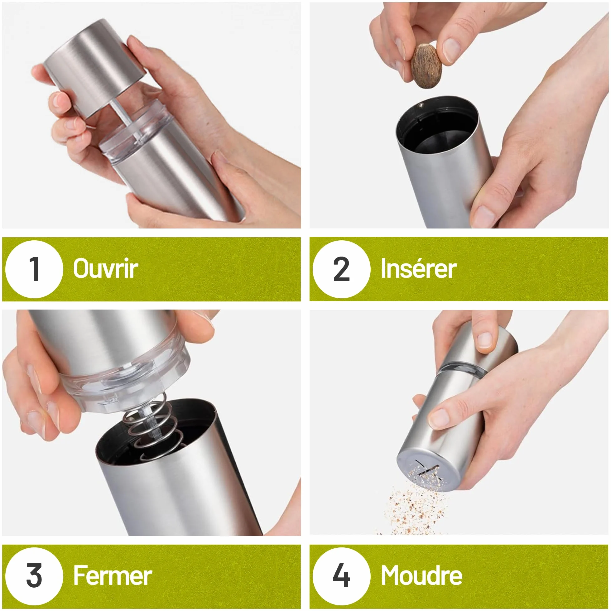 Râpe à Noix de Muscade en Acier Inoxydable avec Récipient de Conservation Broyeur pour Poudre Fine