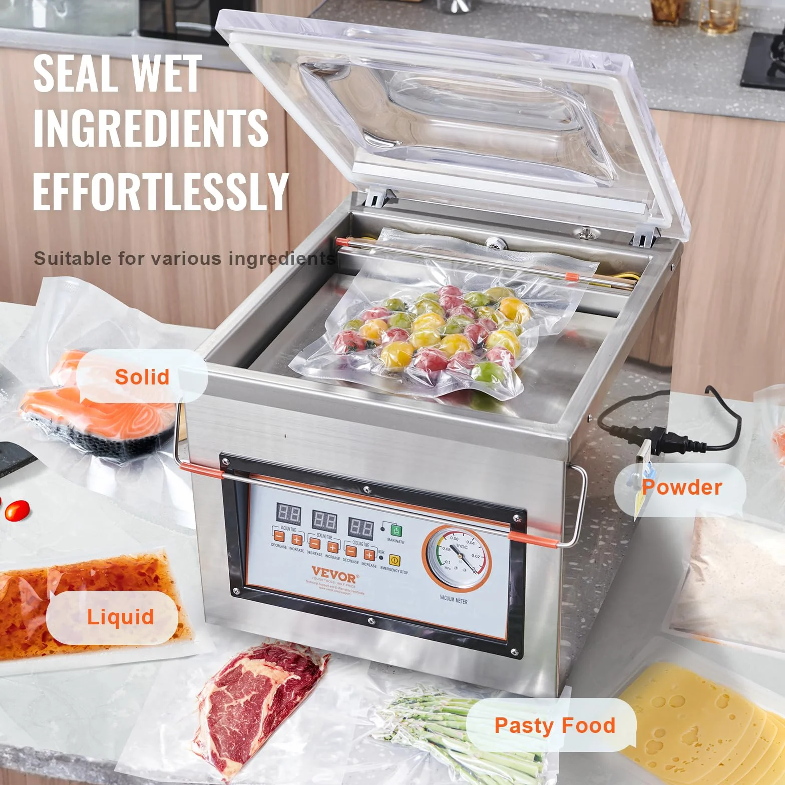 VEVOR Machine à emballer sous vide à chambre 320 W 320 mm usage domestique commercial aliments humides viandes marinades