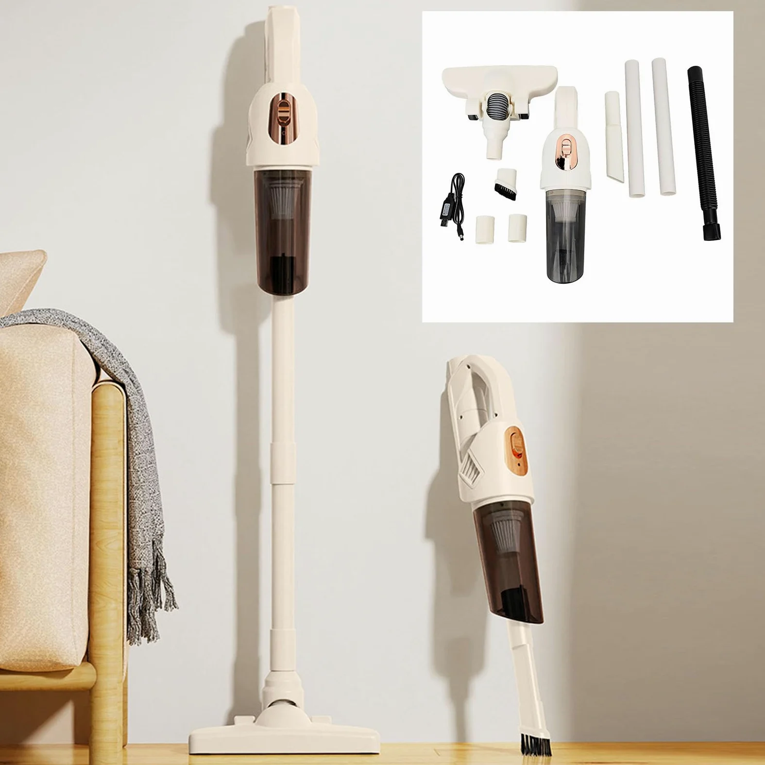 Aspirateur à Bâton Puissant, Aspirateur Vertical Portatif Portatif, Brosse Rotative à 270 Degrés pour Tapis et Poils d'animaux